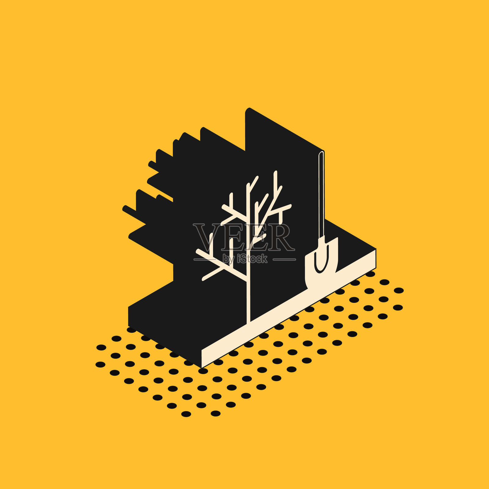 等距种植一棵树在地面图标插画图片素材