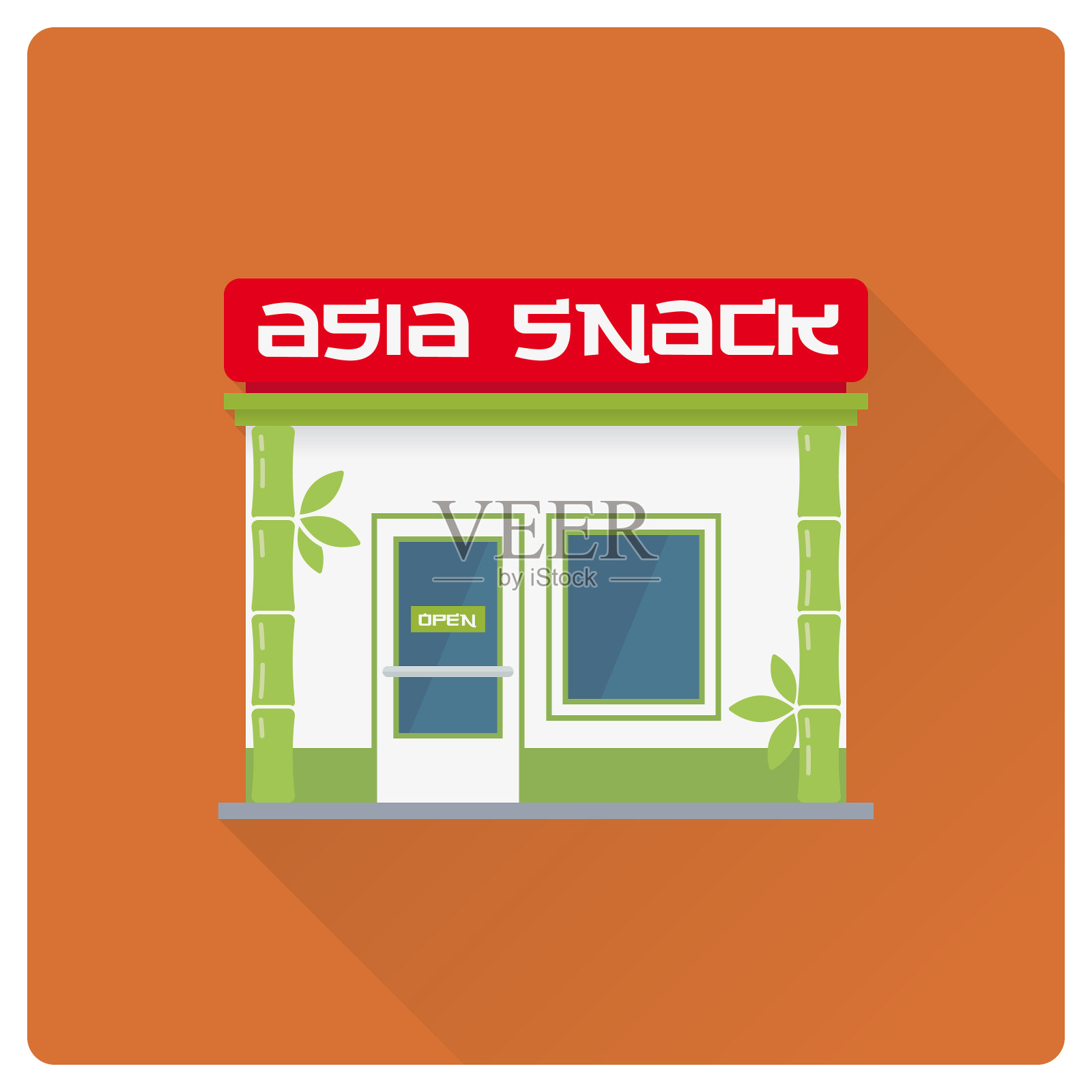 亚洲餐厅建筑立面平面设计矢量插画插画图片素材