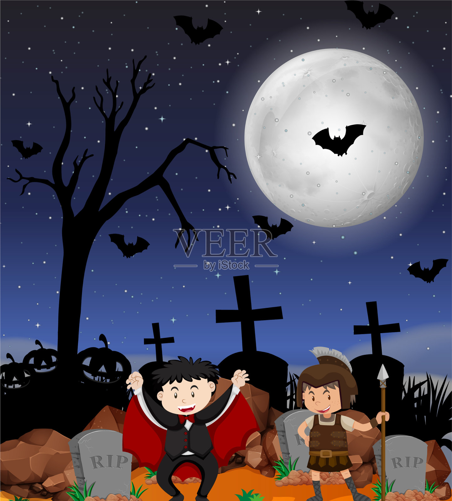 万圣节主题，孩子们的服装插画图片素材