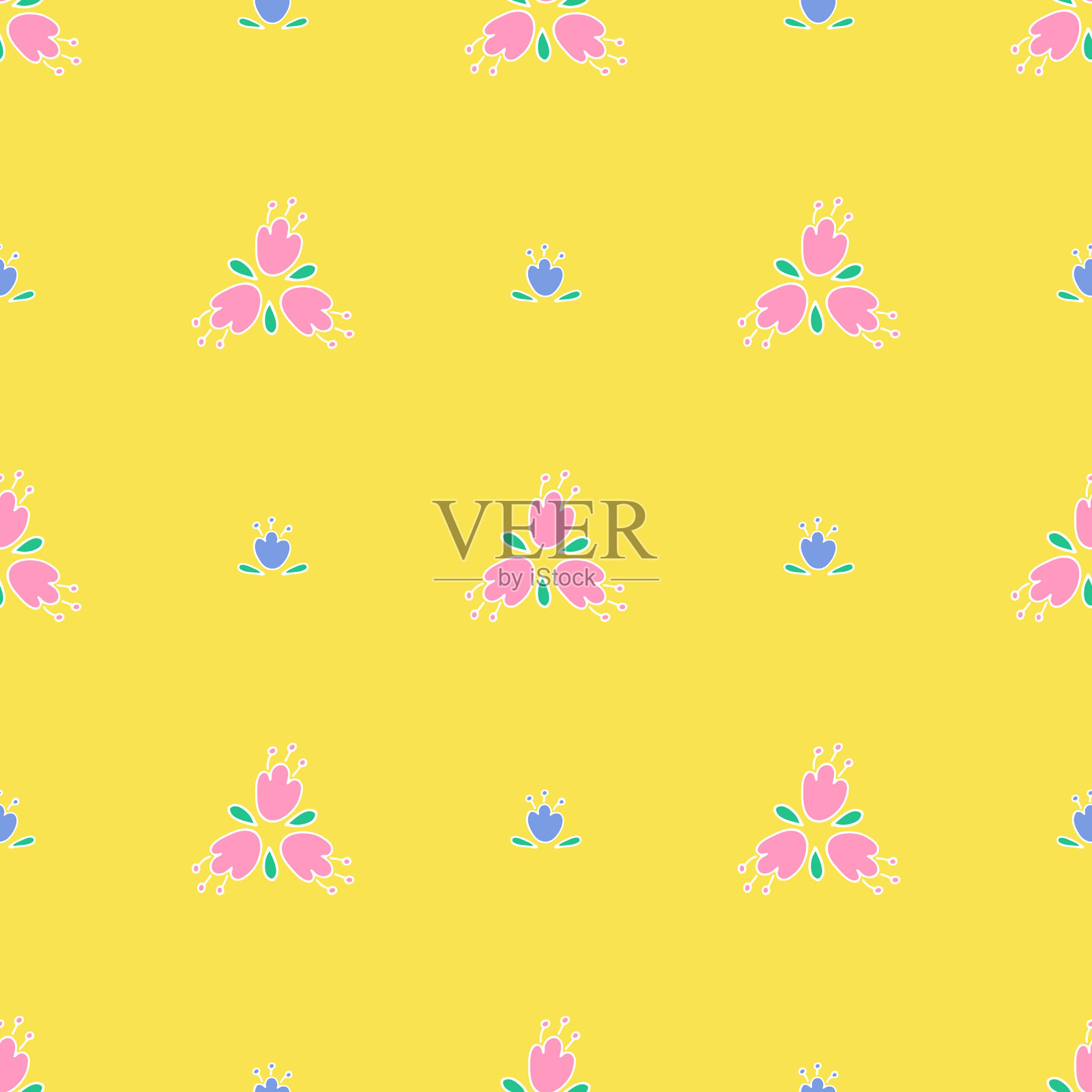 无缝重复图案与花和叶插画图片素材