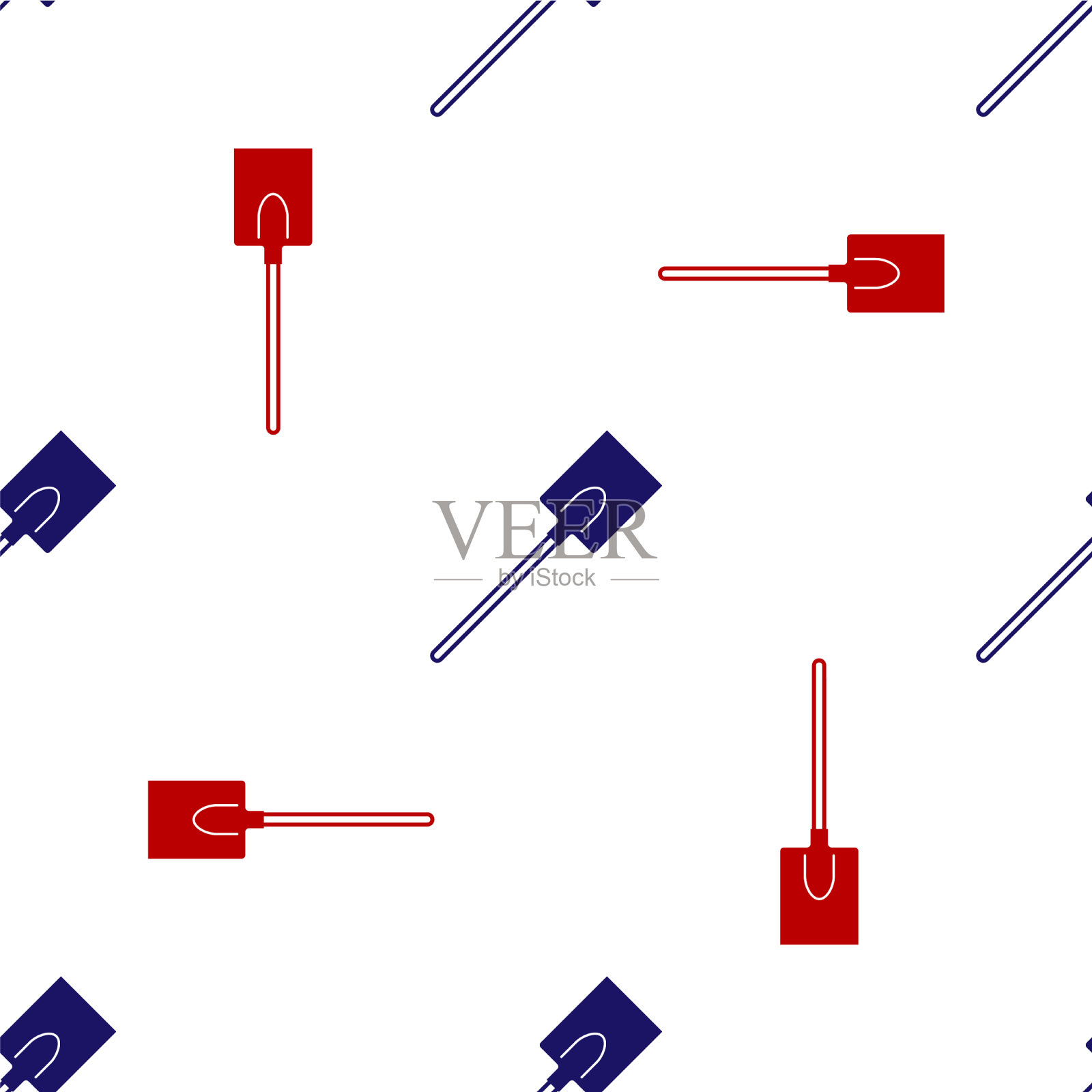 蓝色和红色花园铲子图标隔离无缝插画图片素材