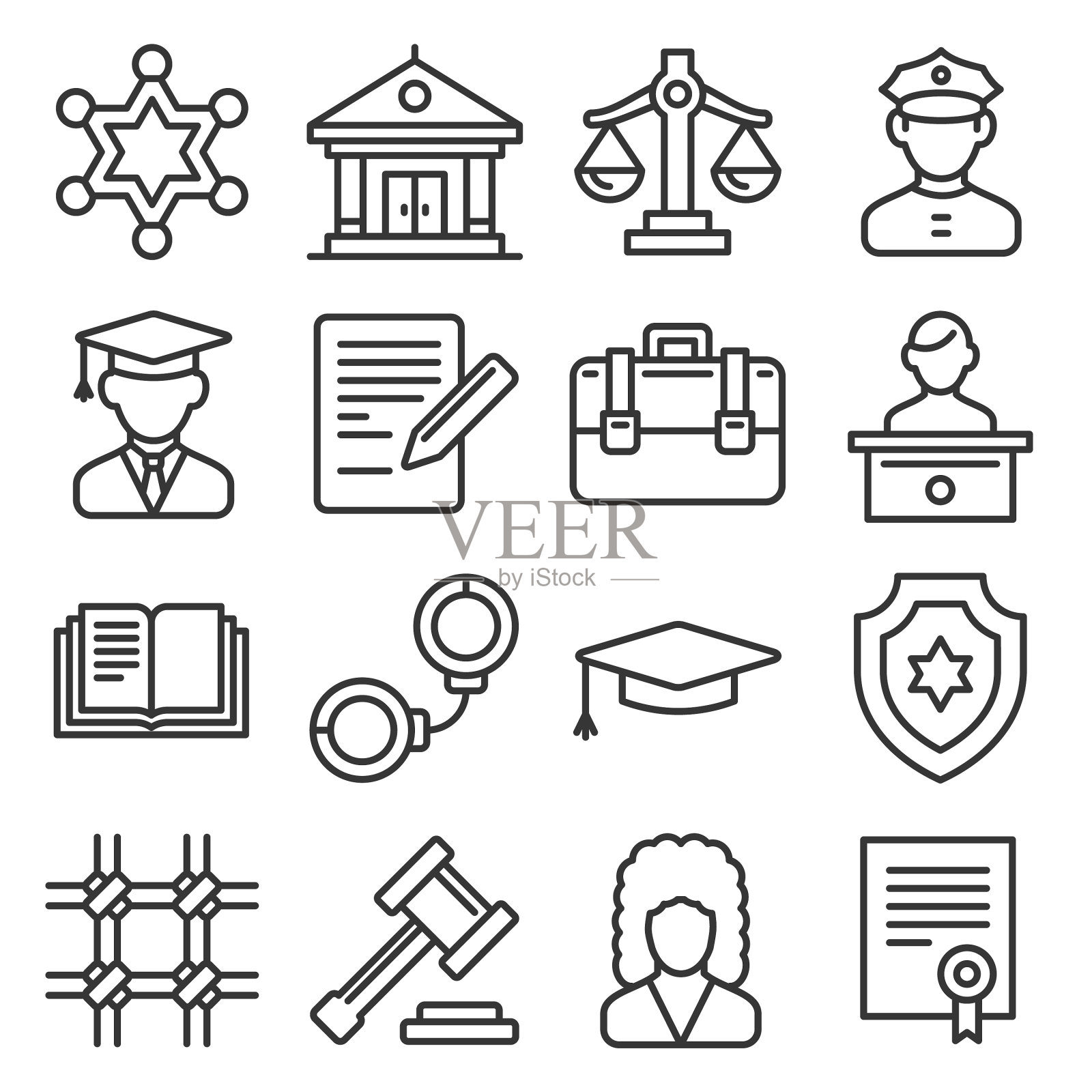 法律和正义的图标设置在白色的背景图标素材