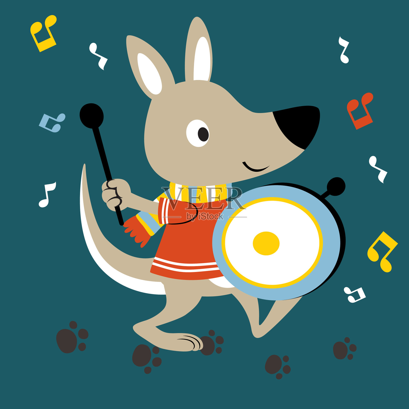 卡通袋鼠打鼓插画图片素材