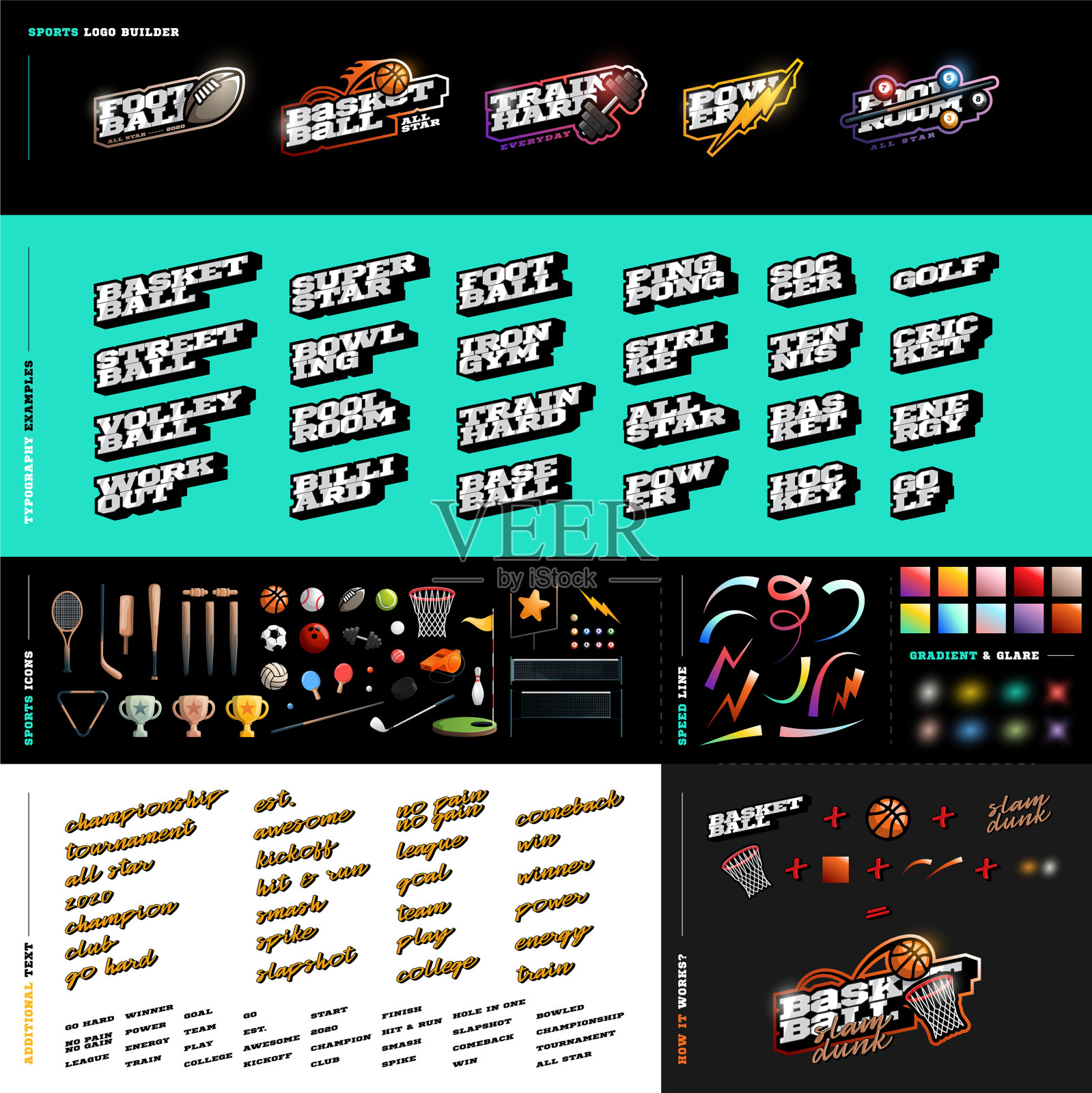 复古风格的运动标志设置建设者足球插画图片素材