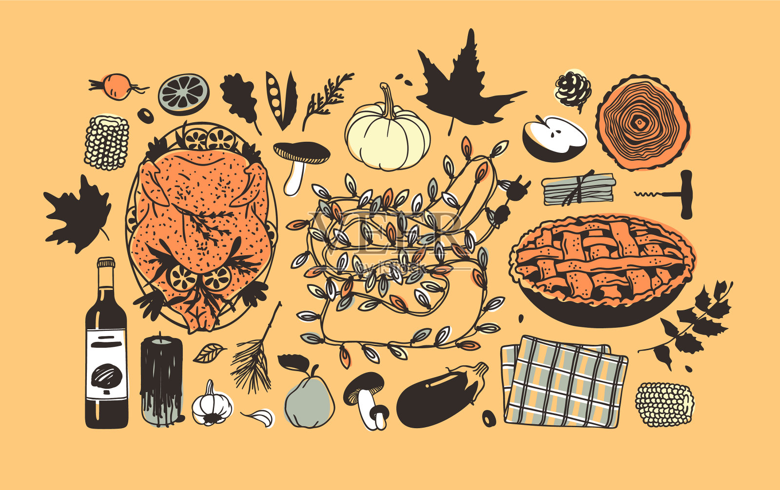 手绘秋假创意水墨艺术作品插画图片素材