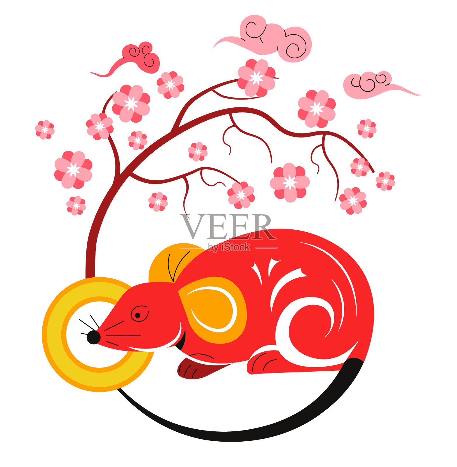 鼠生肖象征2020年中国新年设计元素图片