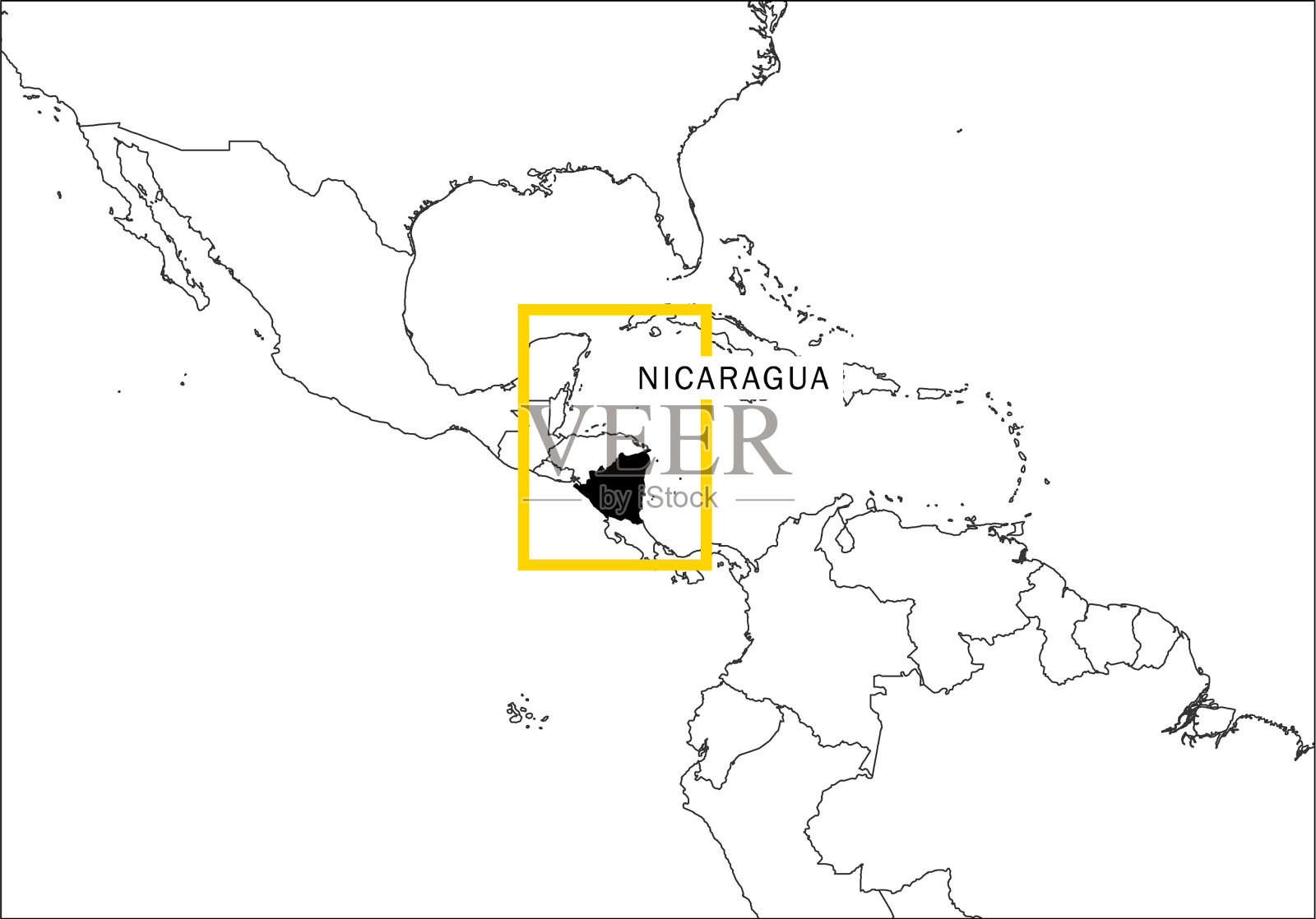 尼加拉瓜地图黄色框架地理国家插画图片素材