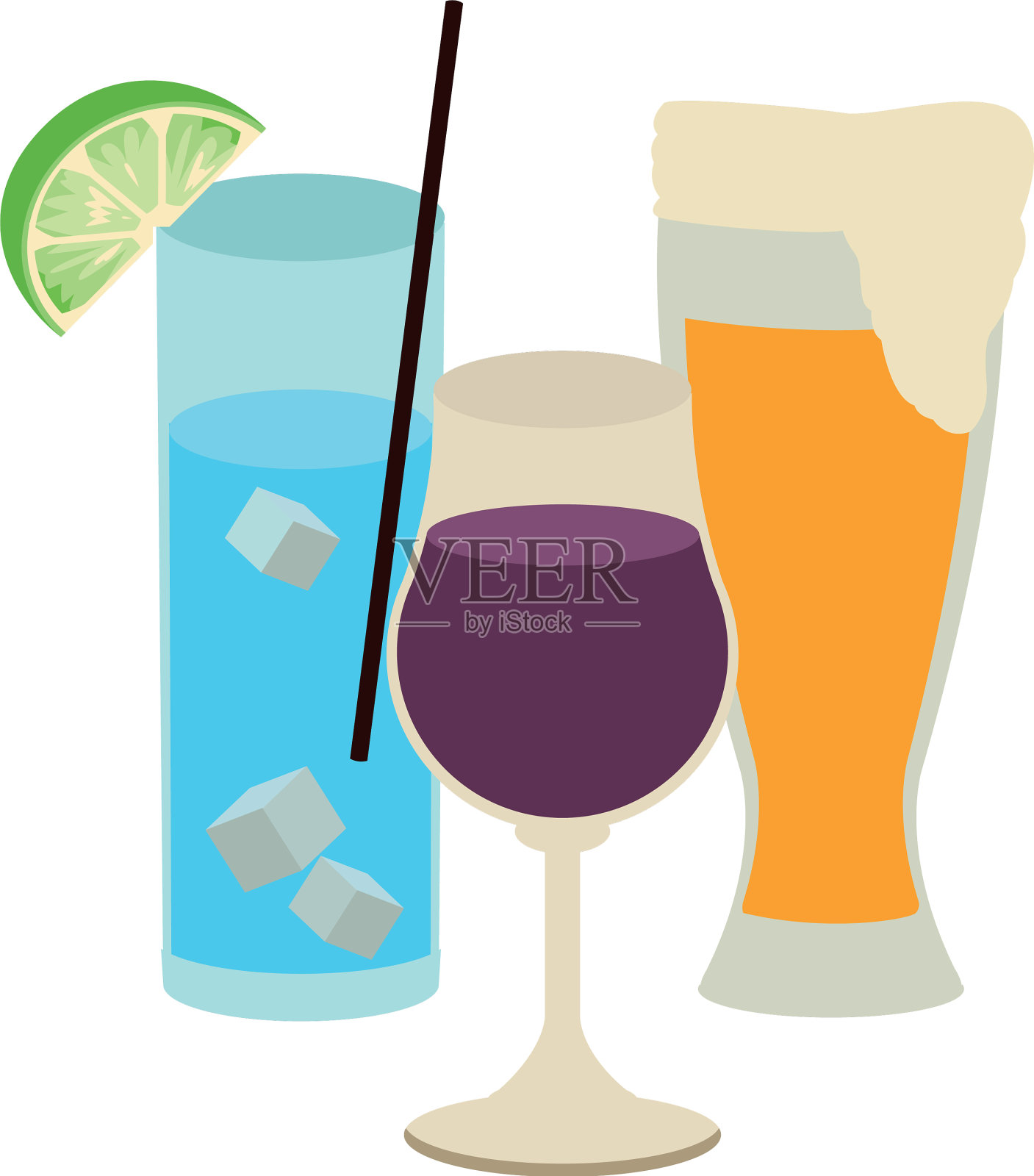 啤酒杯和鸡尾酒杯图标插画图片素材