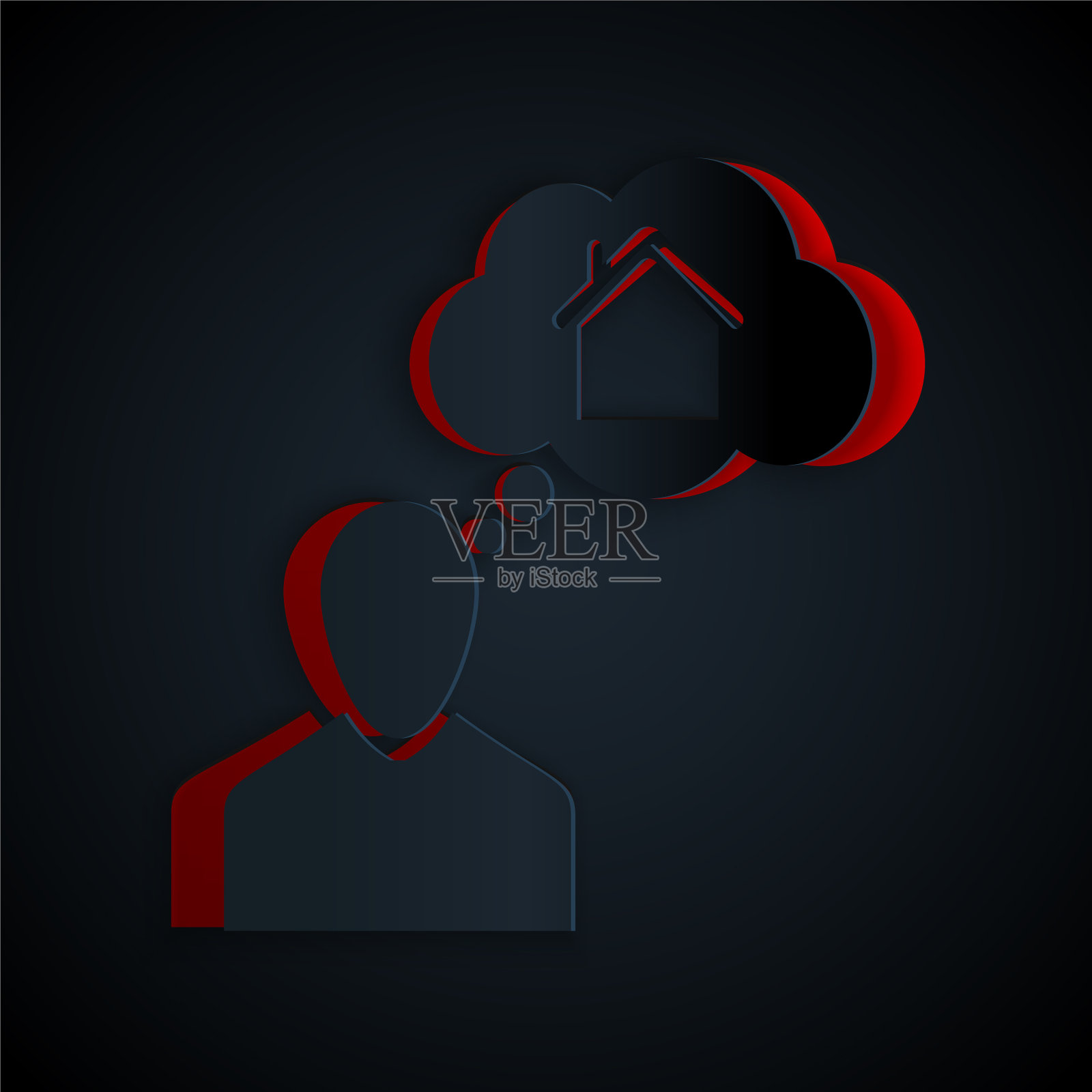 剪纸男梦想买一套新房子插画图片素材