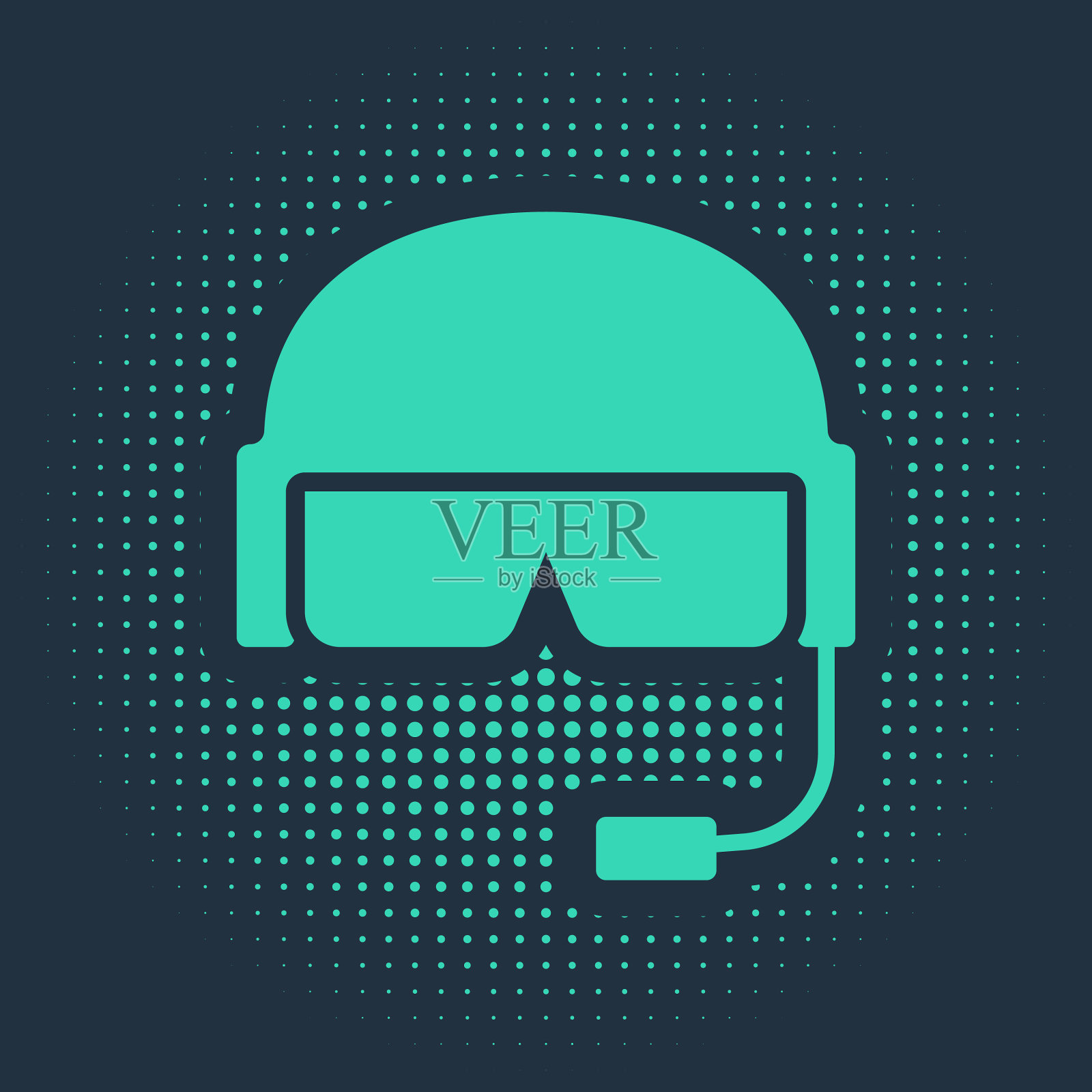 绿色军用头盔图标孤立在蓝色插画图片素材