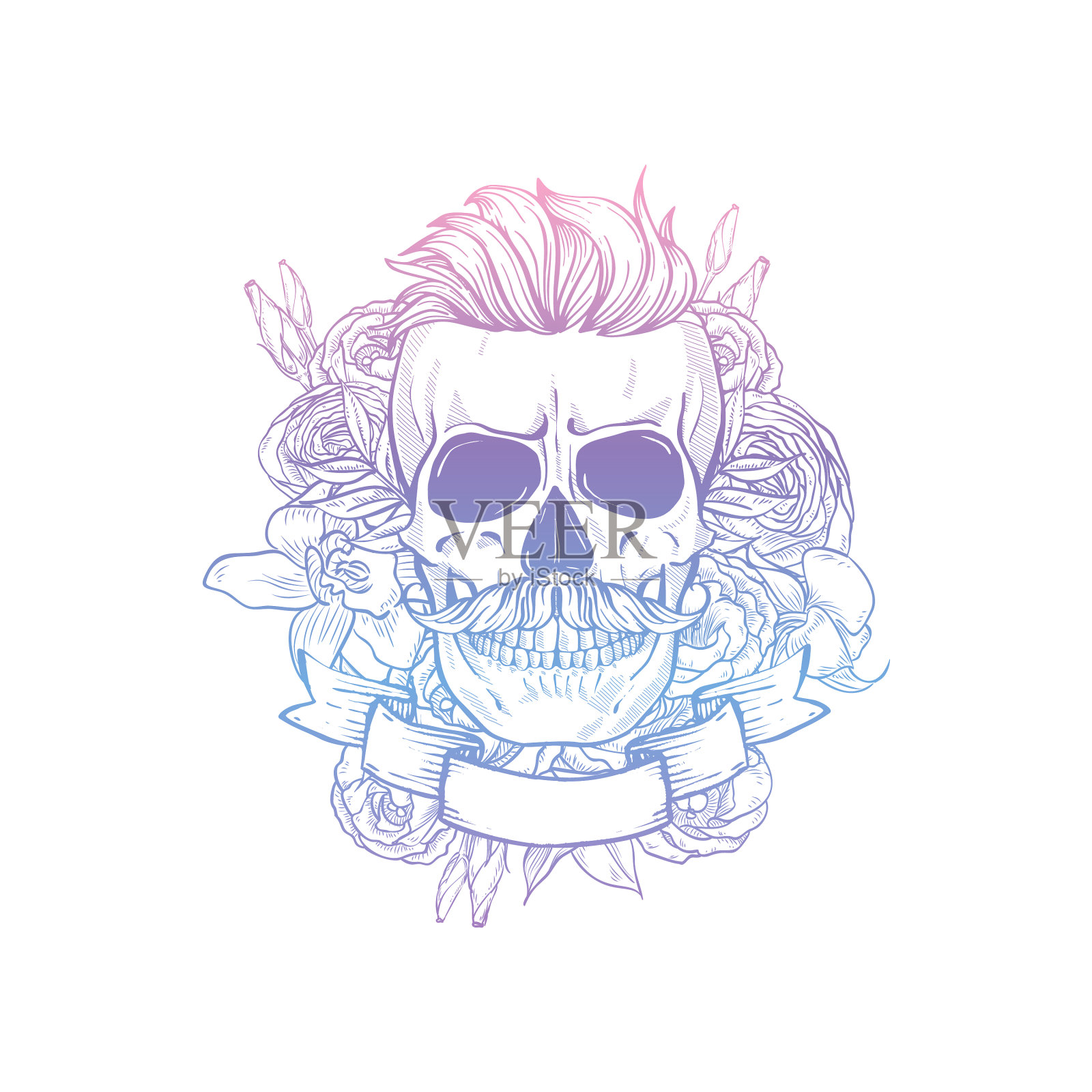 愤怒的头盖骨和卷曲的发型设计元素图片