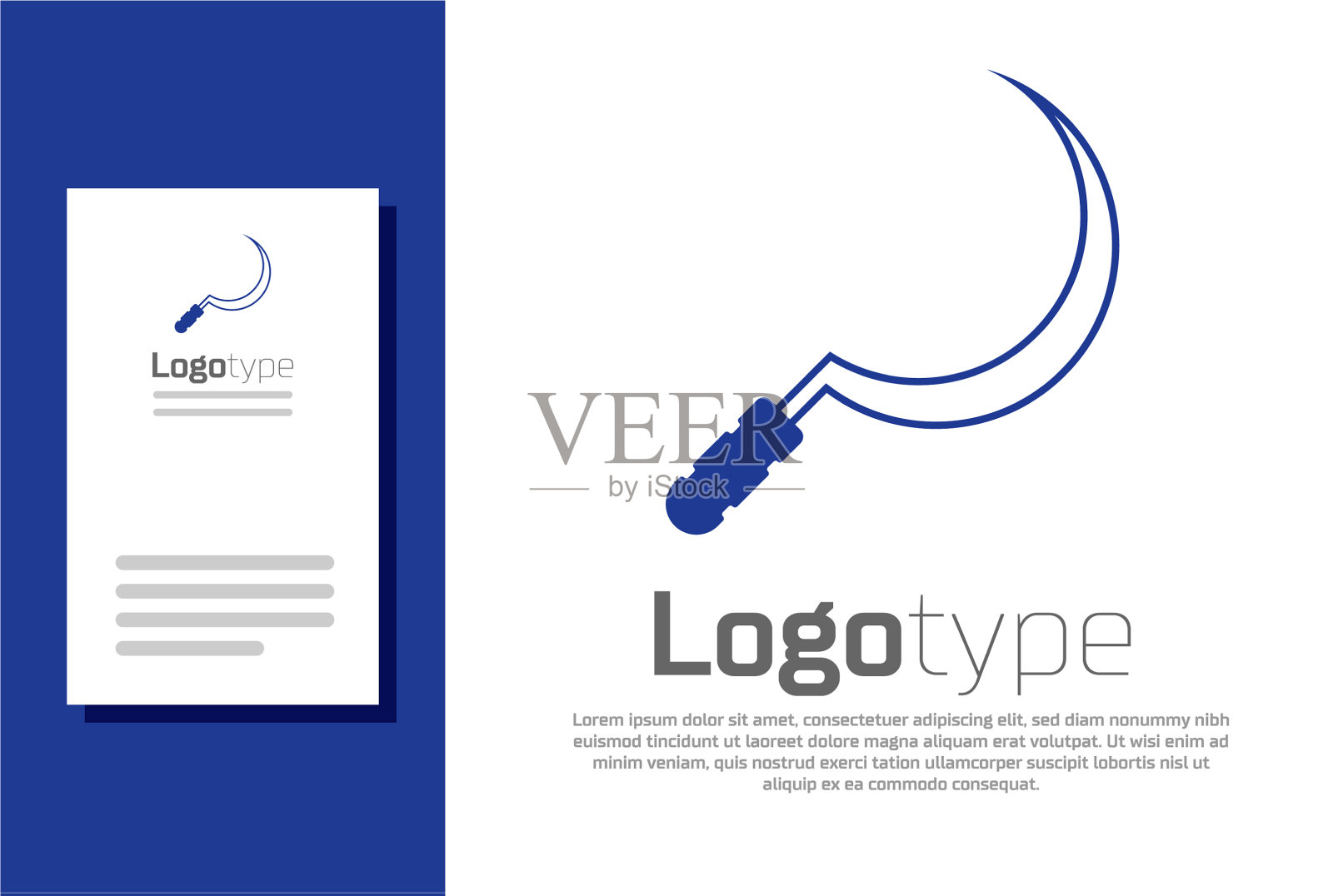 蓝色镰刀图标孤立在白色背景插画图片素材