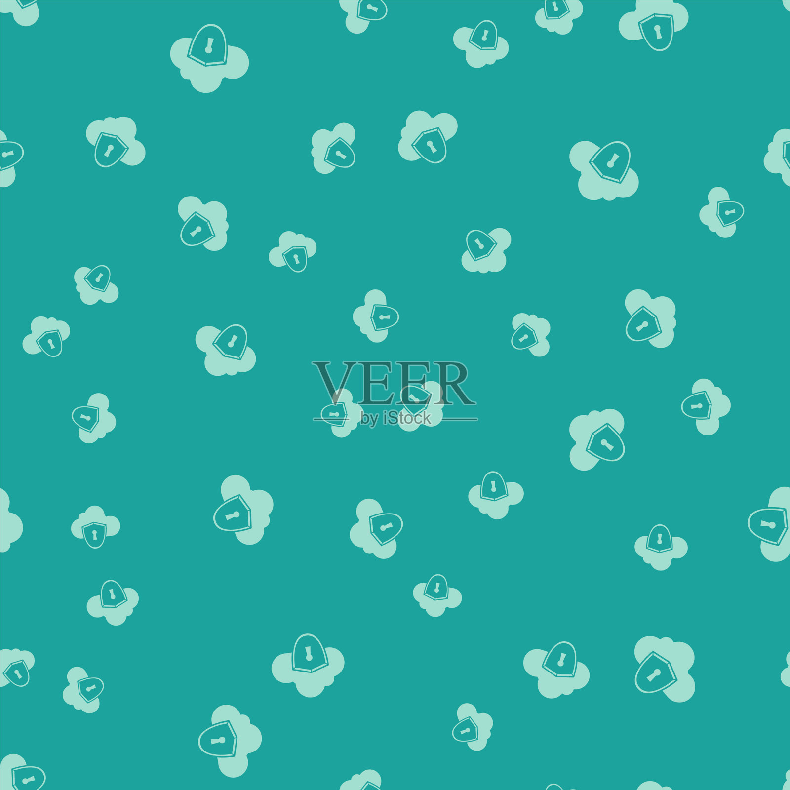 绿云和盾牌图标无缝隔离插画图片素材