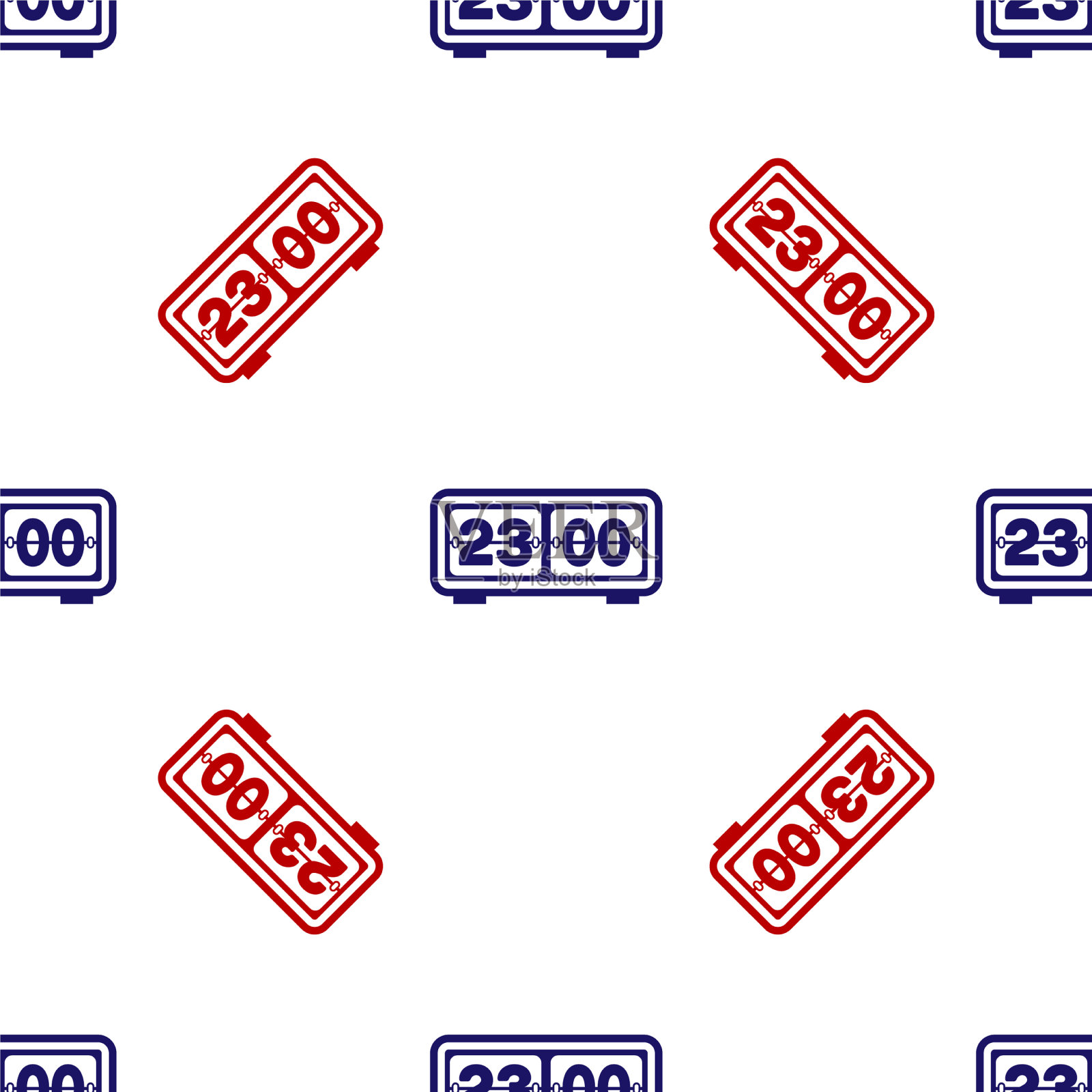 蓝色和红色的复古翻盖时钟图标隔离插画图片素材