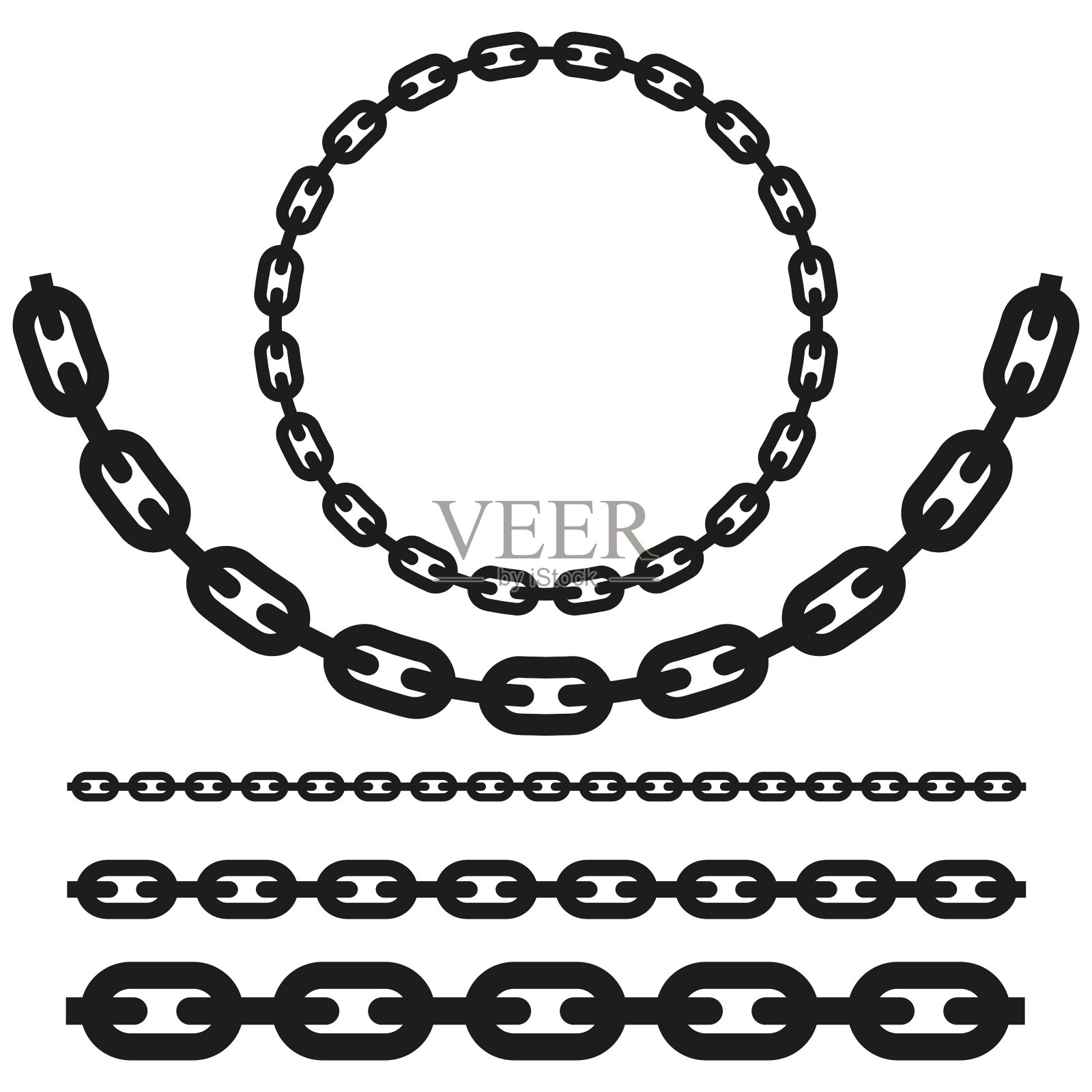 在白色上设置不同的链子轮廓插画图片素材