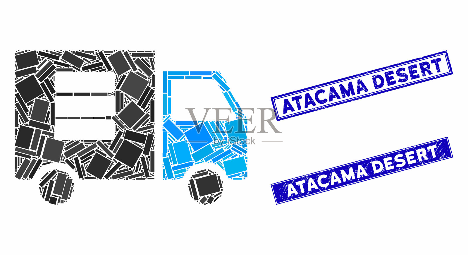 数据传送车镶嵌和垃圾矩形插画图片素材