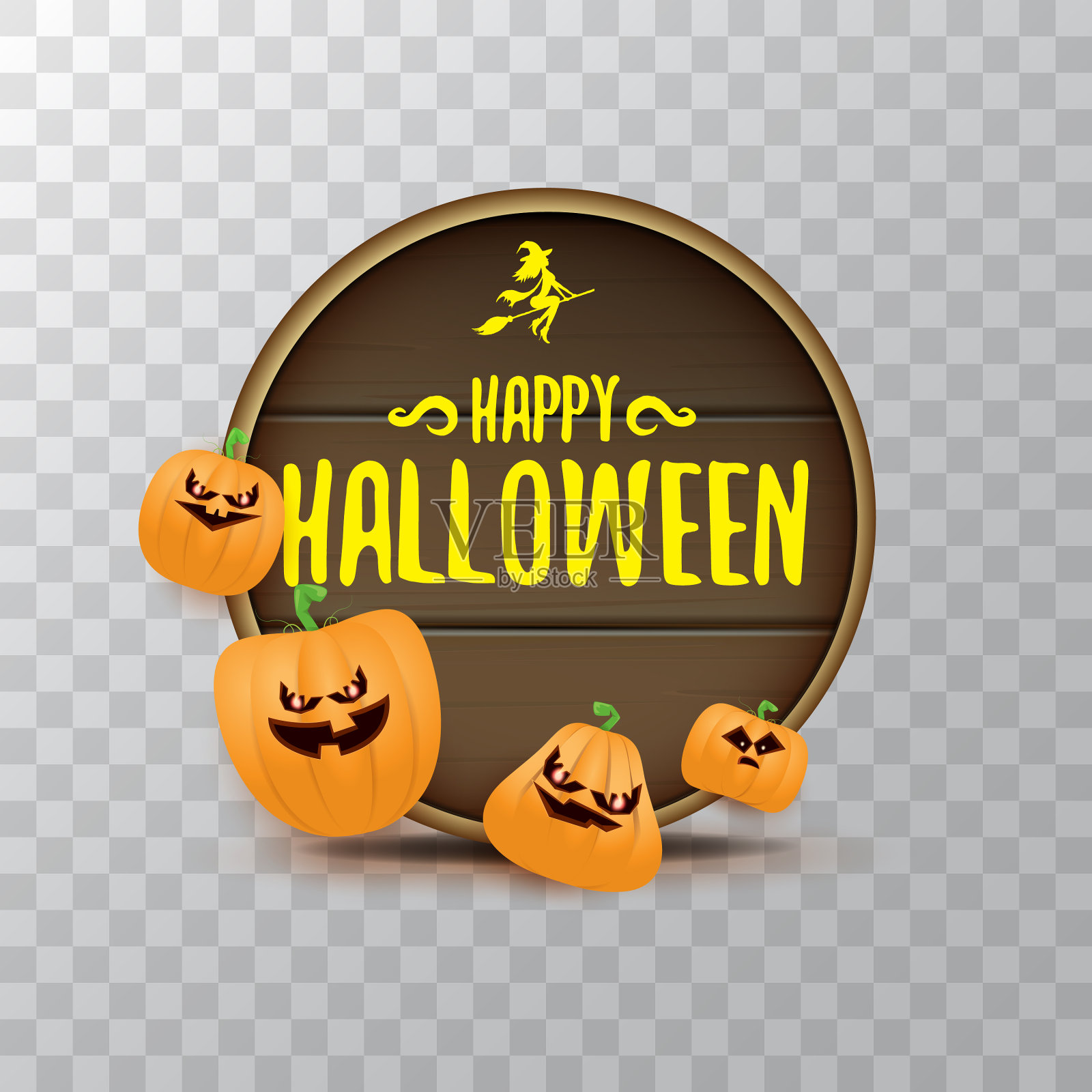 贴着万圣节快乐网木板的标签插画图片素材