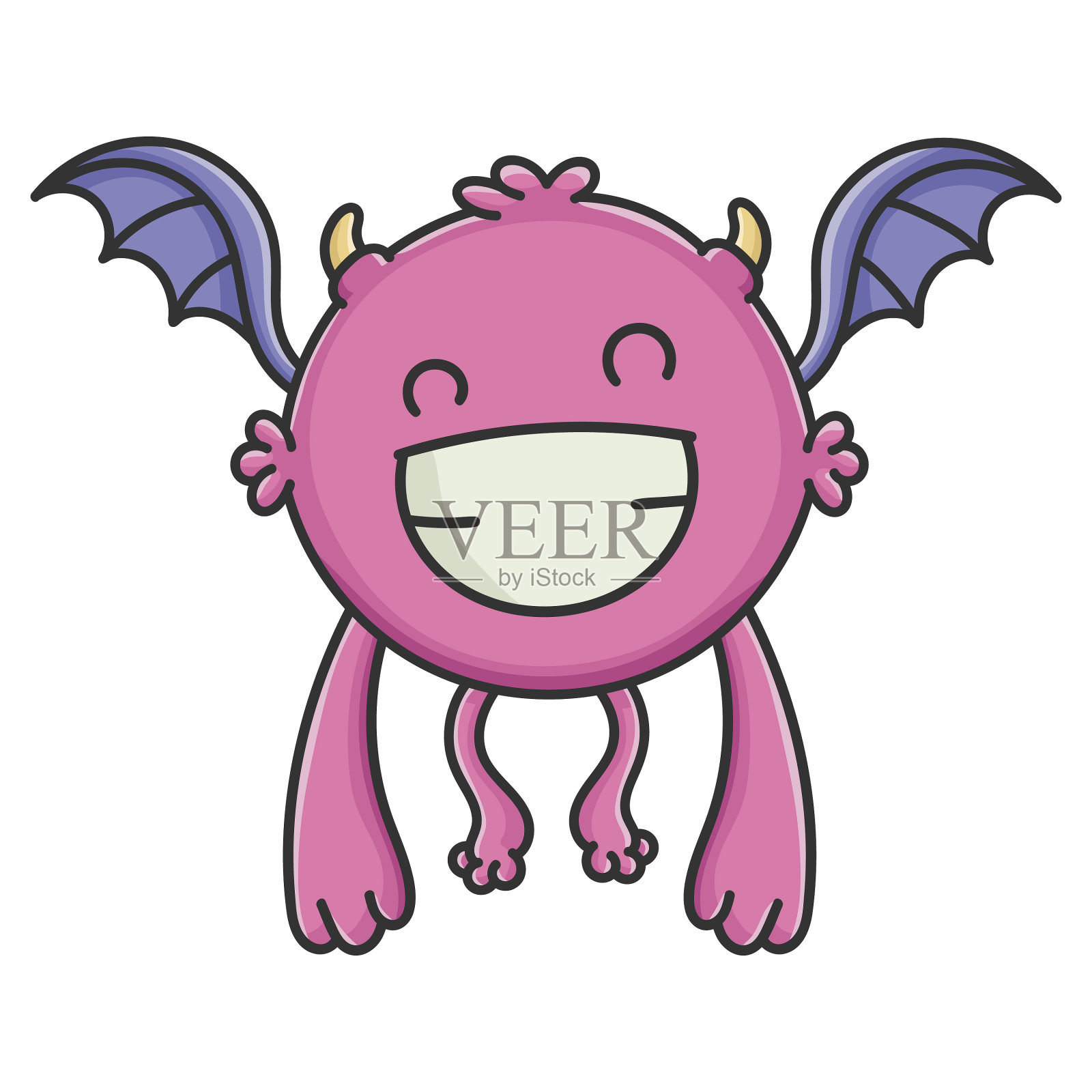 快乐的紫色会飞的卡通蝙蝠怪物设计元素图片