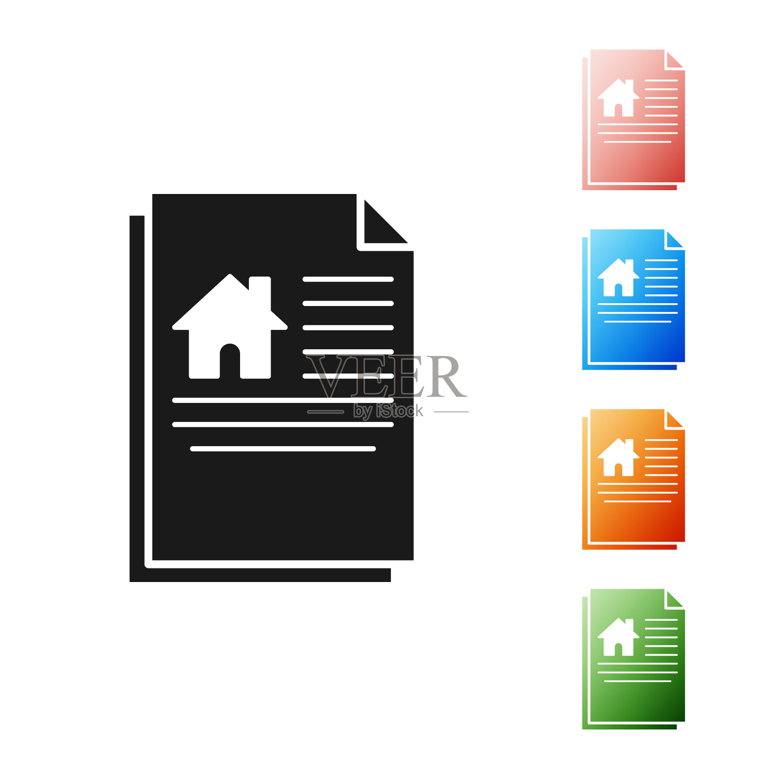 黑色房子合同图标孤立在白色插画图片素材