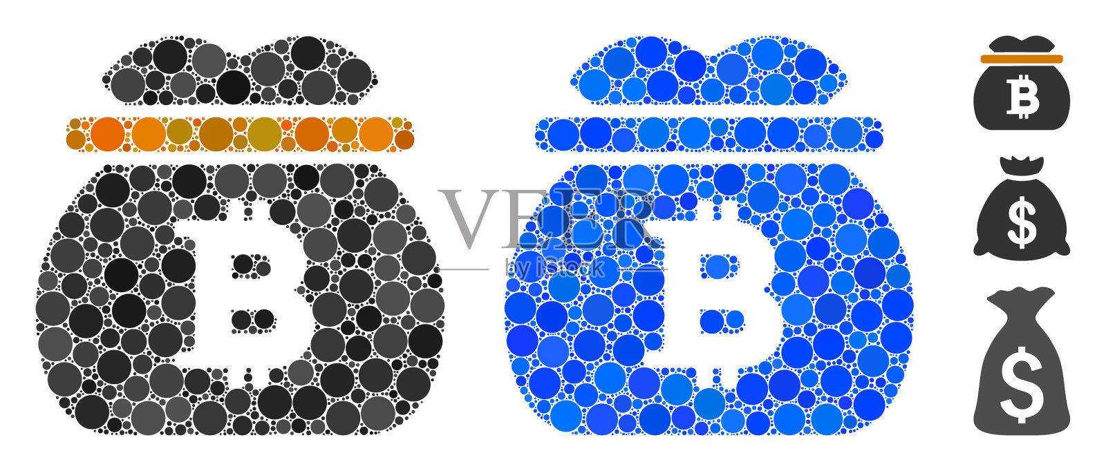 比特币钱袋组成图标圆点插画图片素材