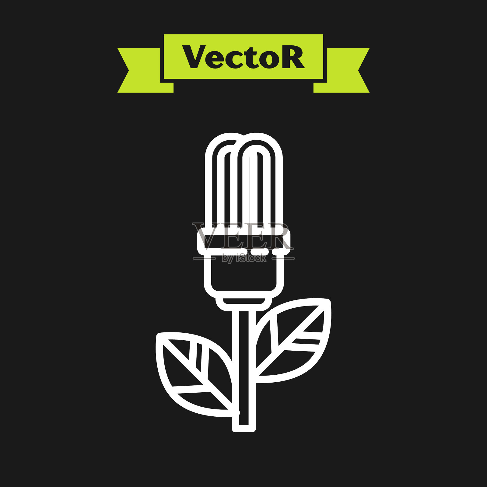 带有叶子图标的白线灯泡隔离开插画图片素材