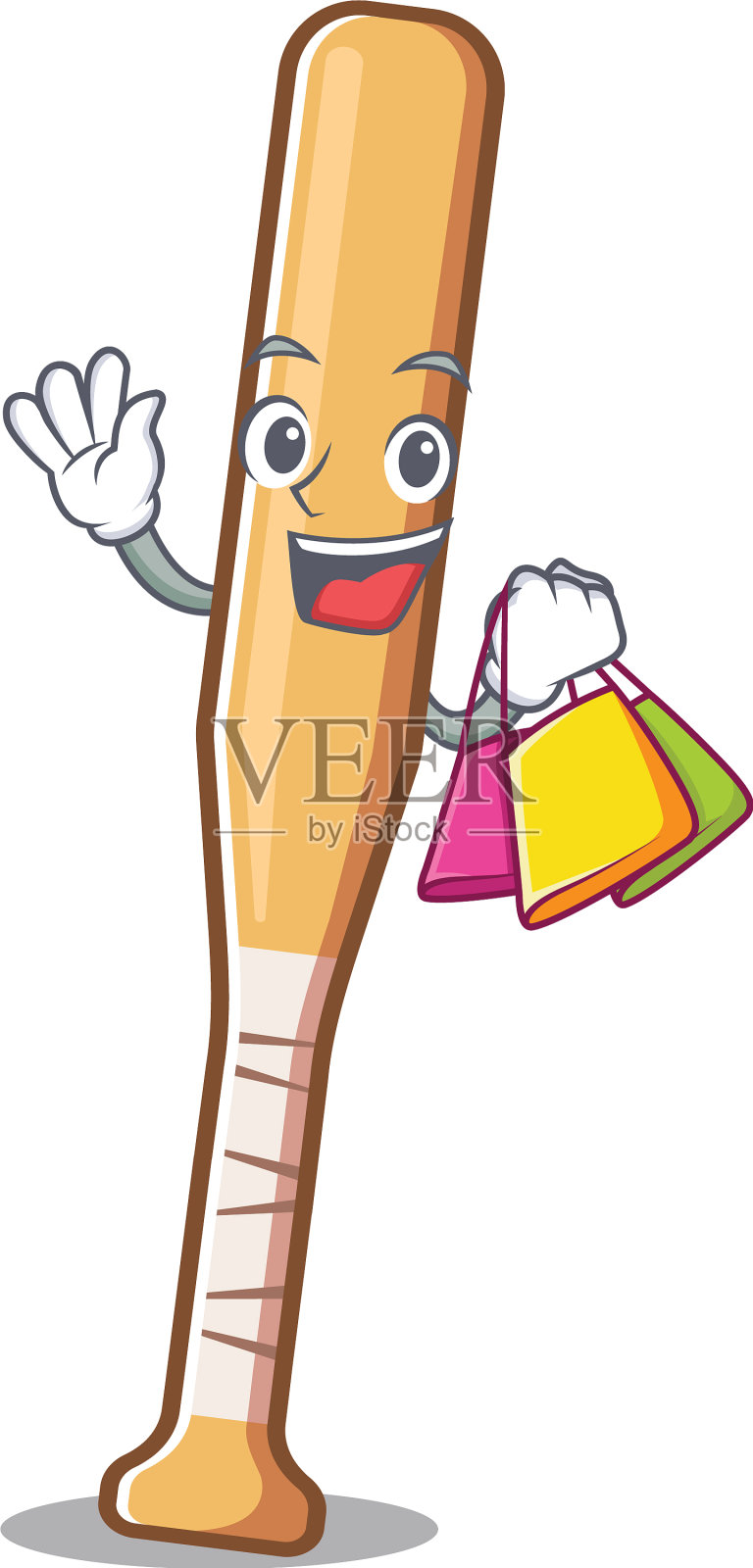 卡通购物造型的角色棒球棒插画图片素材