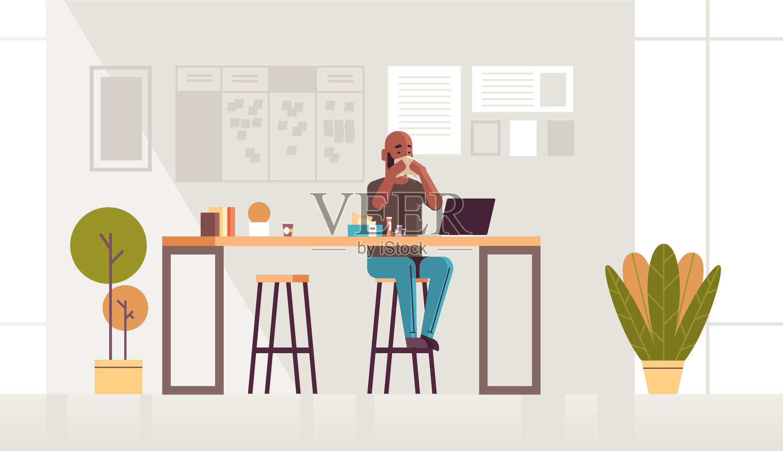 生病的商人用手帕擤鼻子插画图片素材