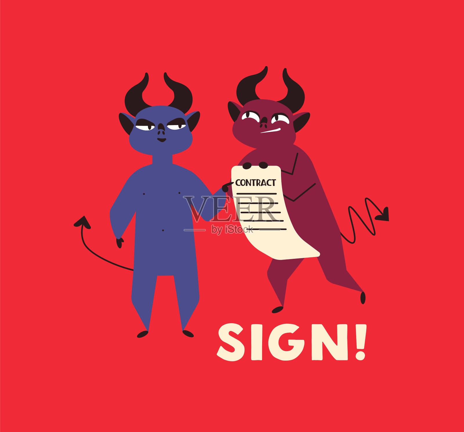 与devil flat签订合同插画图片素材