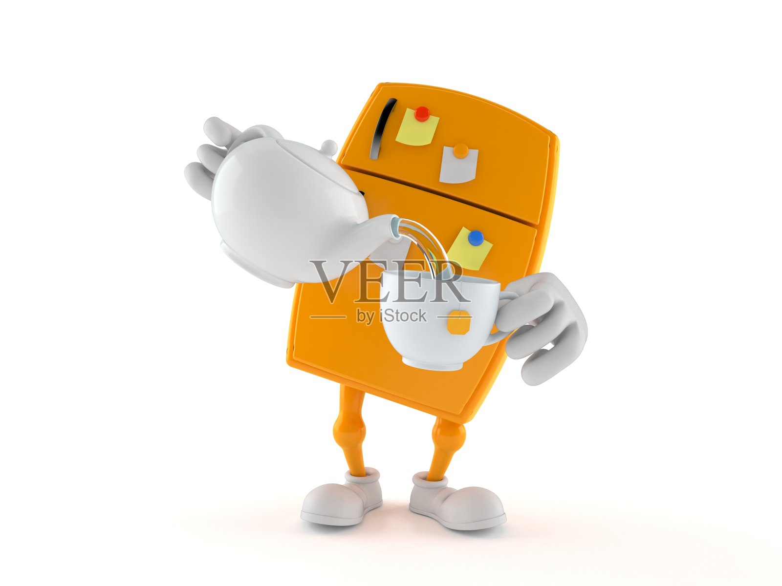 冰箱人物捧着茶杯照片摄影图片