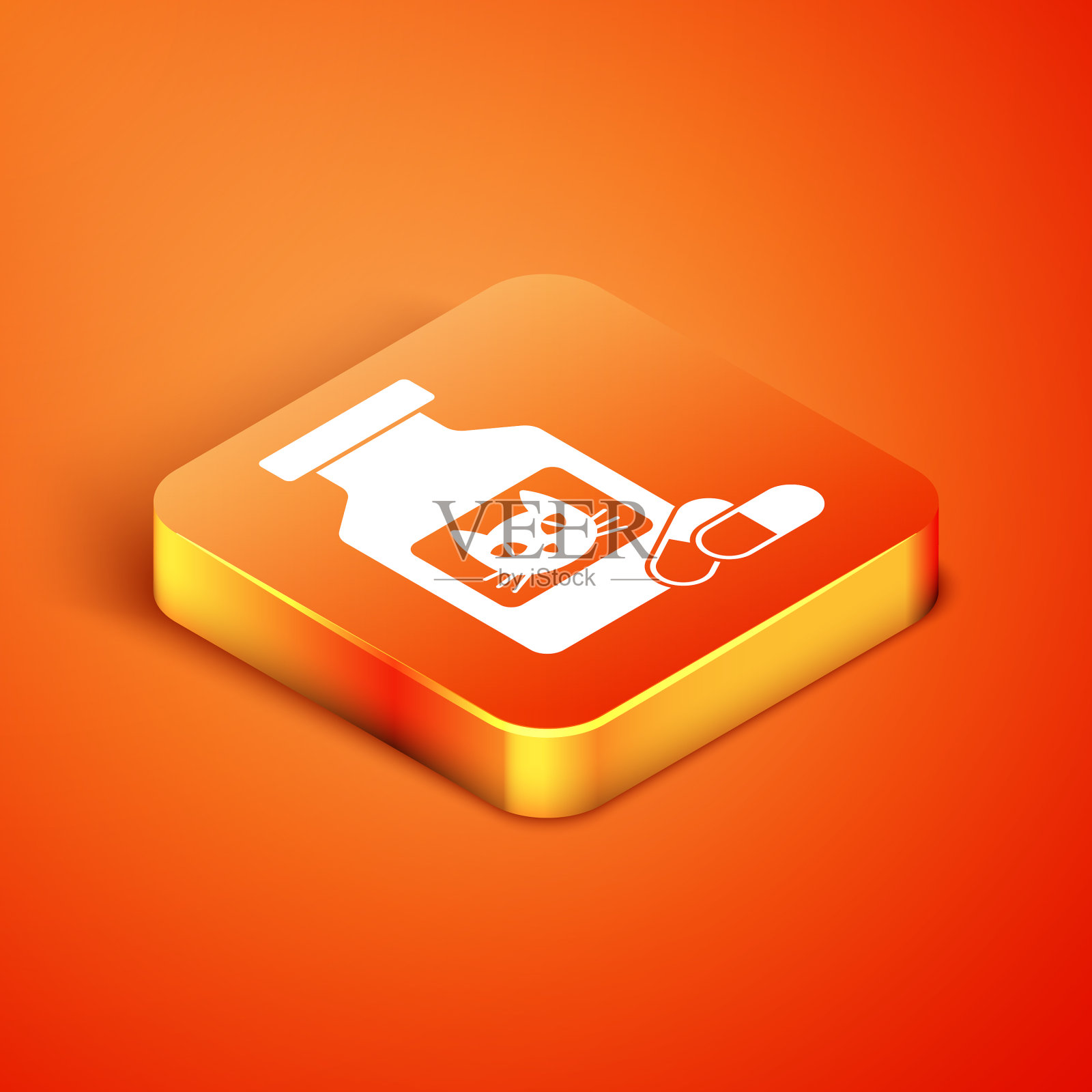 等距猫药瓶和药丸图标插画图片素材