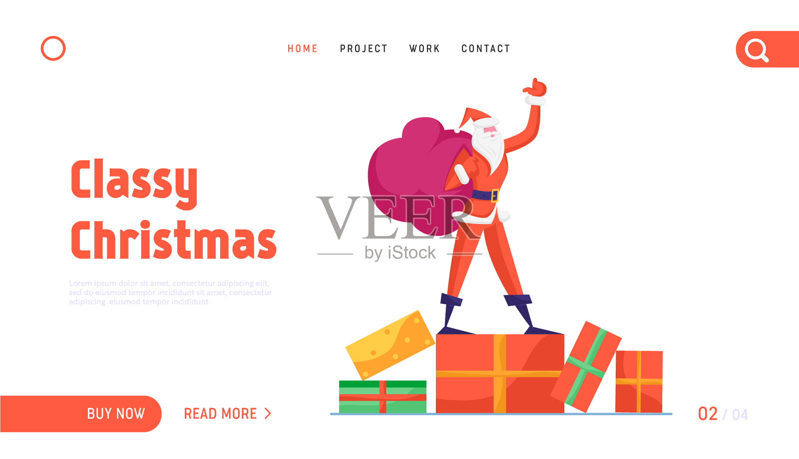 圣诞老人拿着装满礼物的袋子设计模板素材