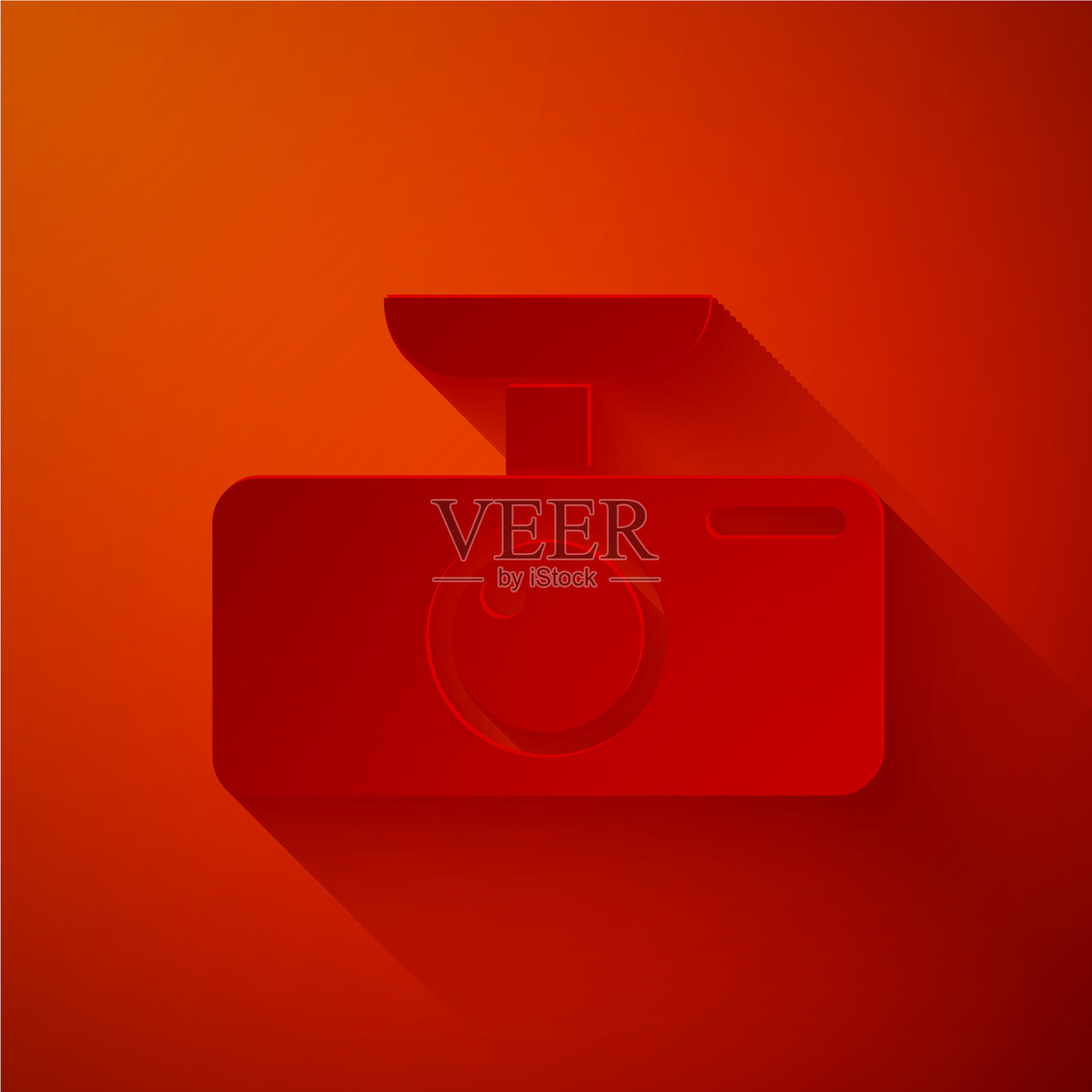 剪纸汽车DVR图标孤立在红色背景图标素材