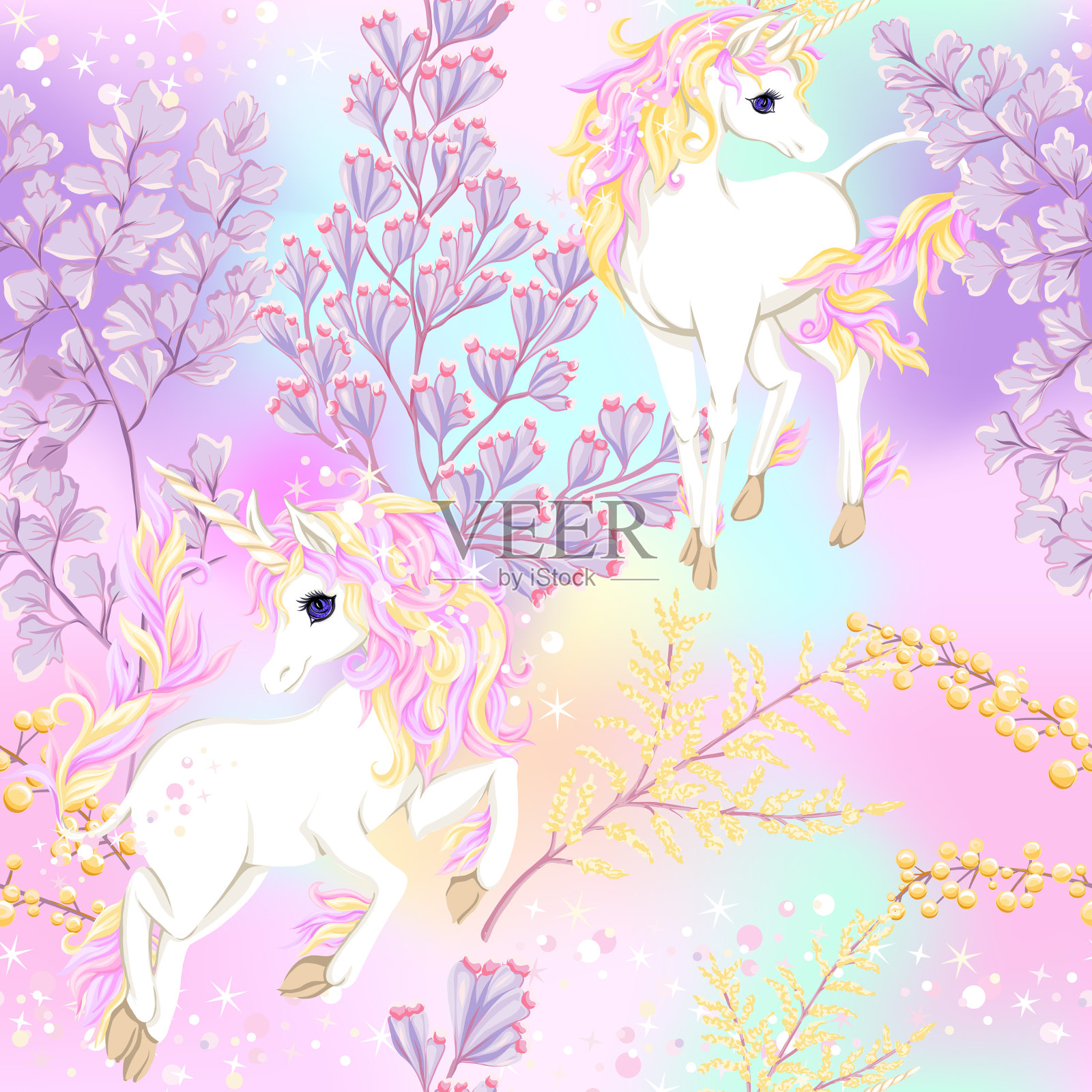 无缝图案背景与独角兽插画图片素材