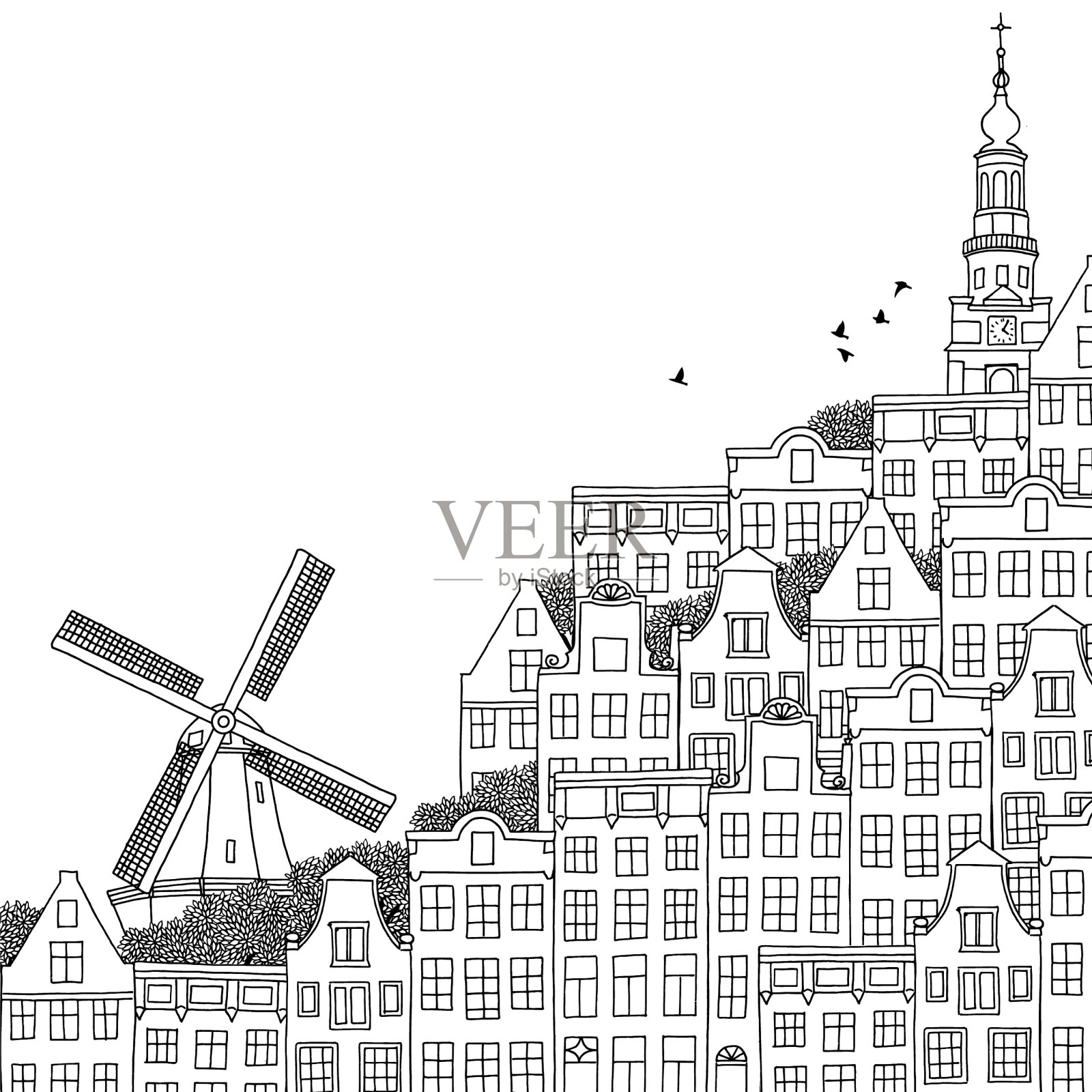 一个荷兰的城市插画图片素材