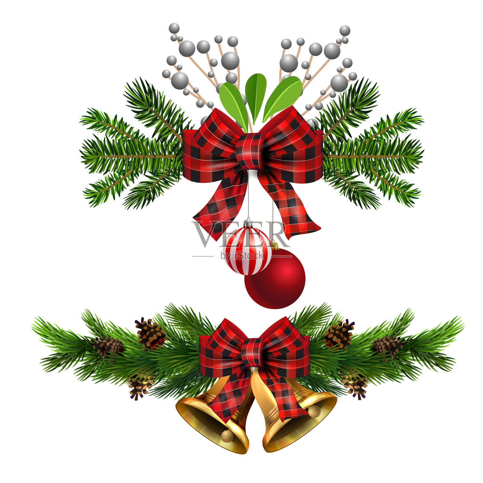 圣诞装饰用冷杉树金色的叮当声设计元素图片