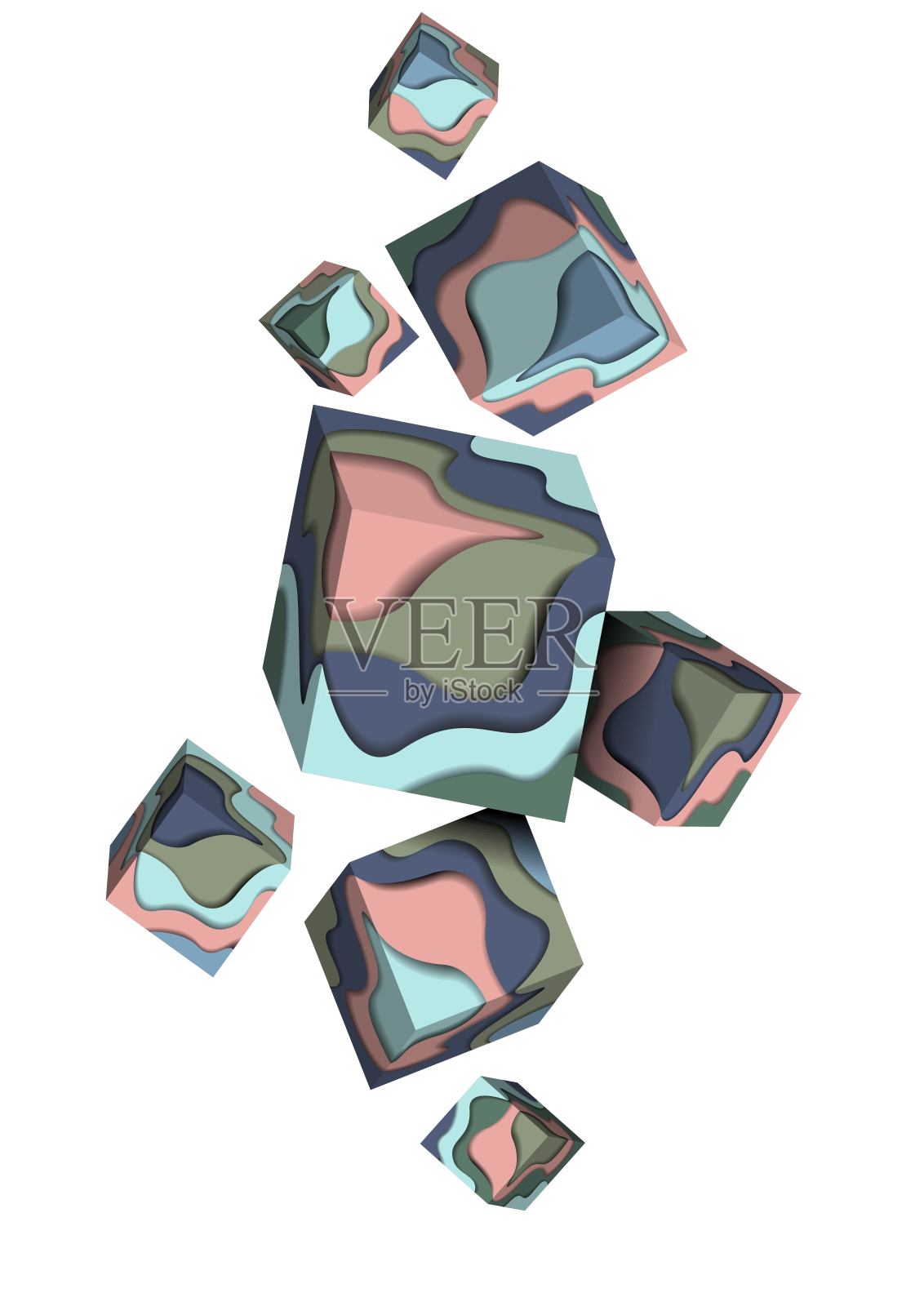 3D多色立方体，浅色背景插画图片素材