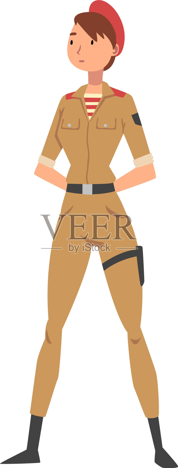 穿着卡其色制服的年轻女士兵或军官设计元素图片