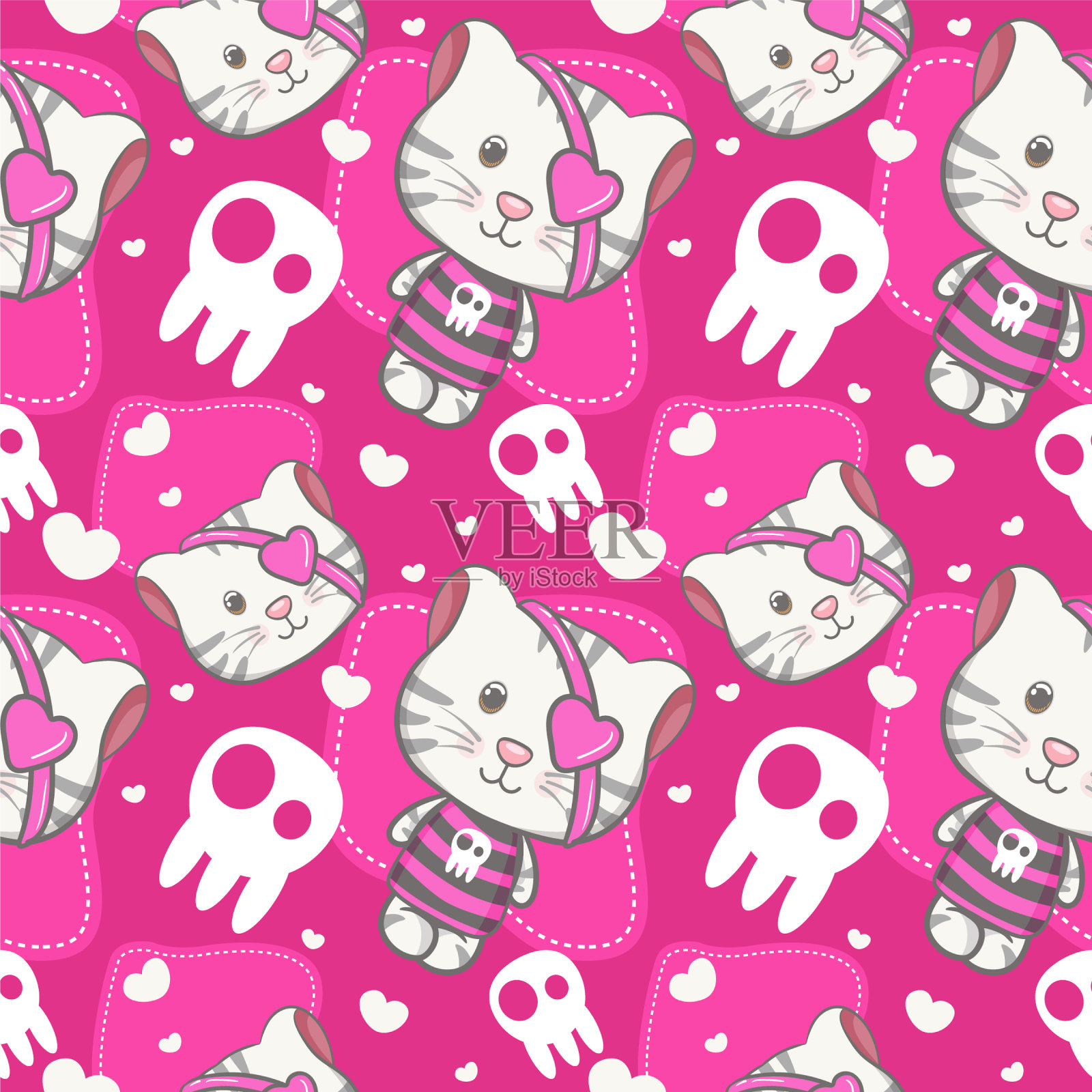 可爱的bakitten无缝模式设置插画图片素材