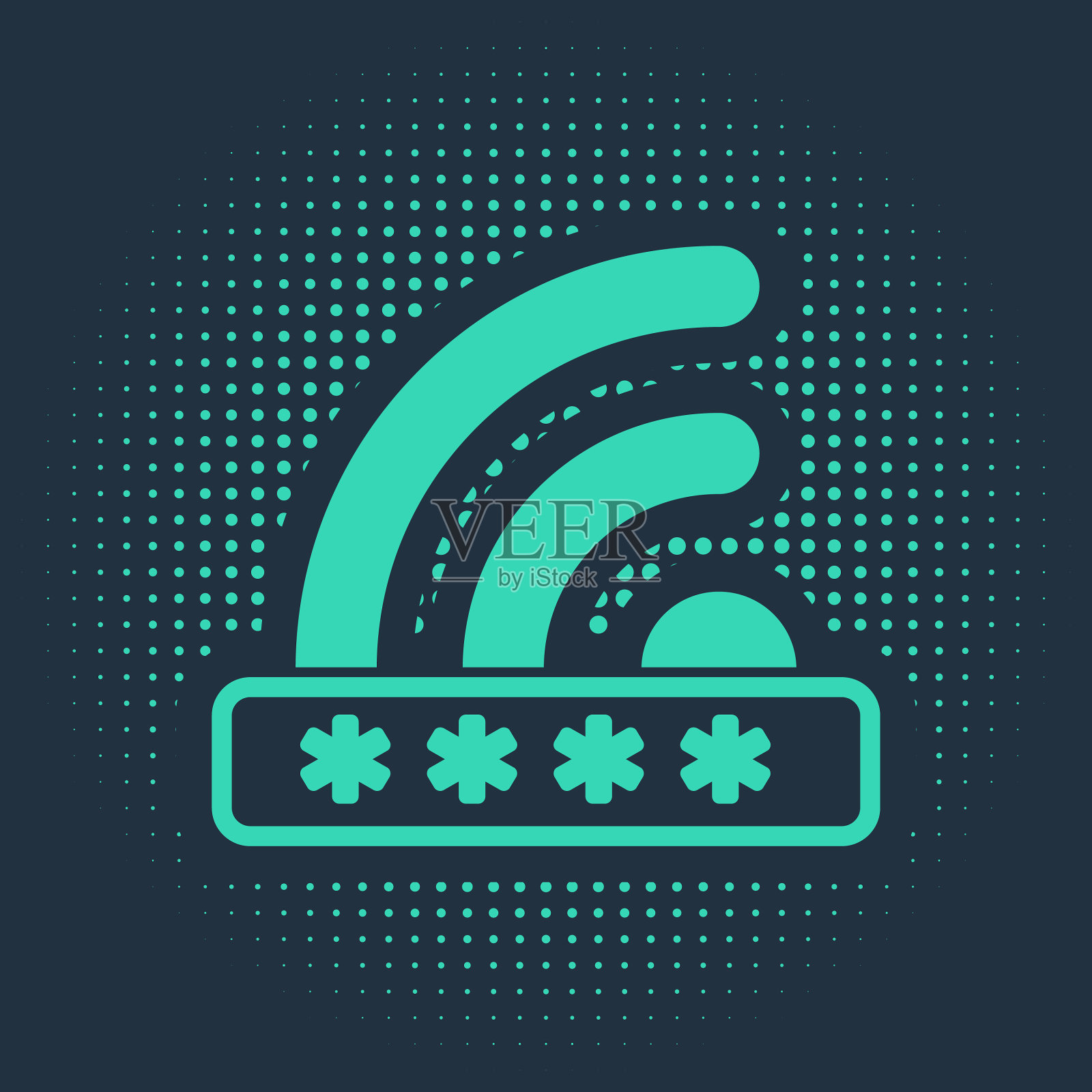 绿色wifi锁定标志图标隔离在蓝色插画图片素材