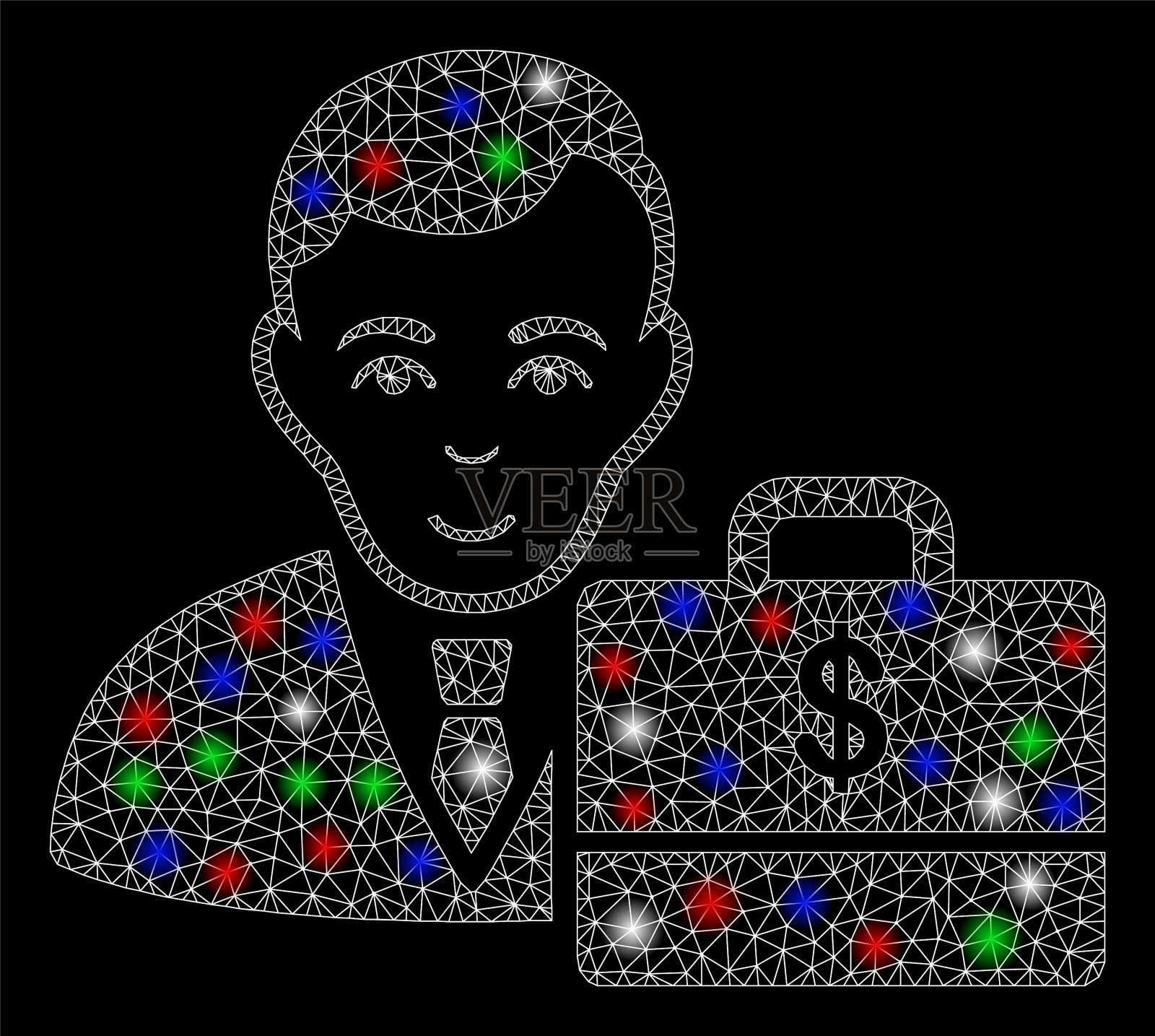 明亮的网格2d美元会计与亮点插画图片素材