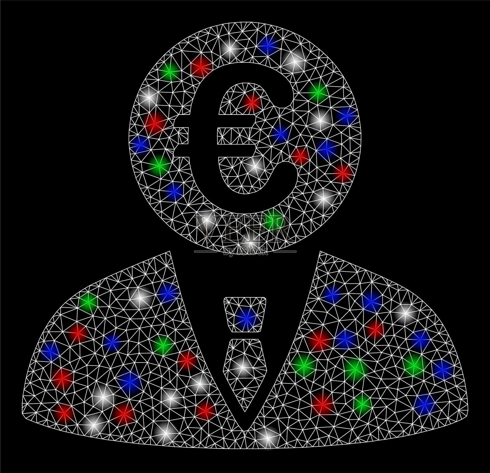 亮网线框欧元职员与闪光点插画图片素材