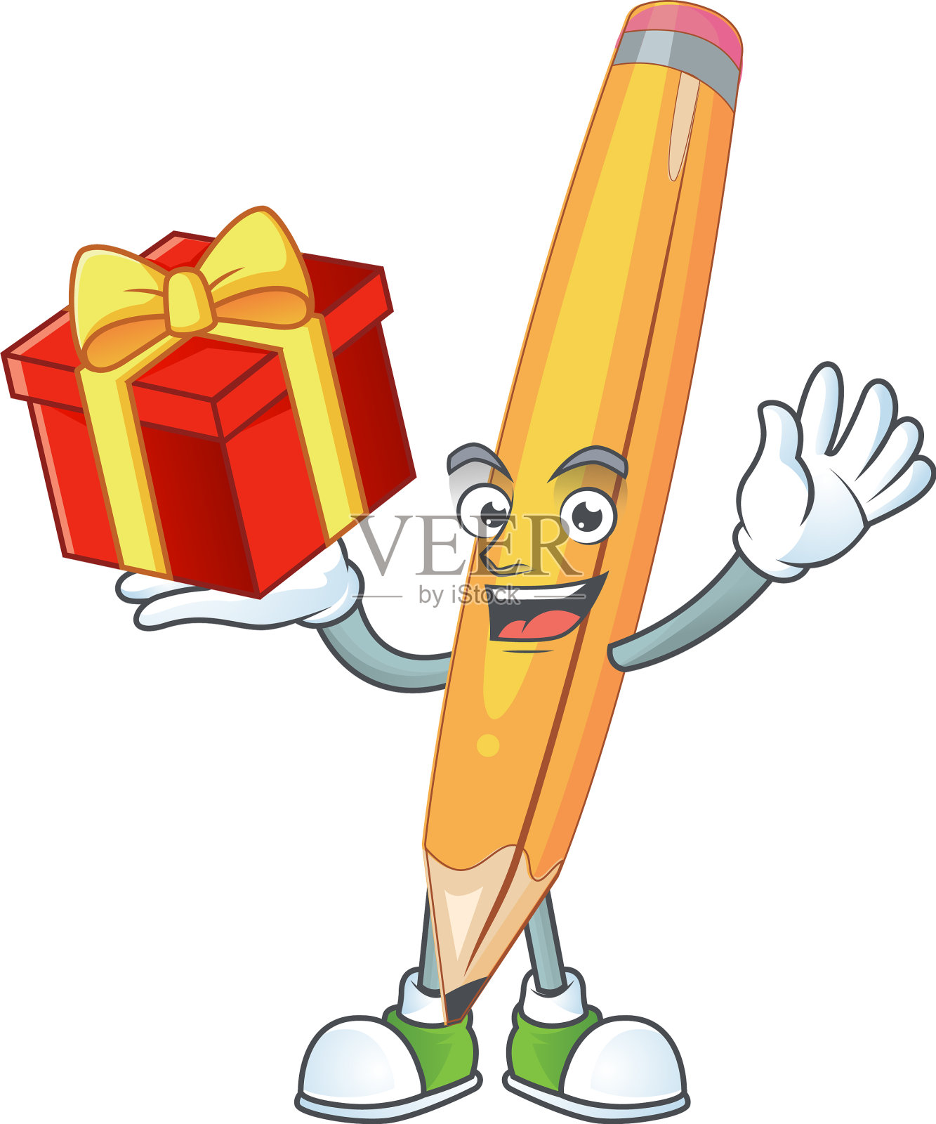 带一支在白色背景上孤立的礼物铅笔设计元素图片