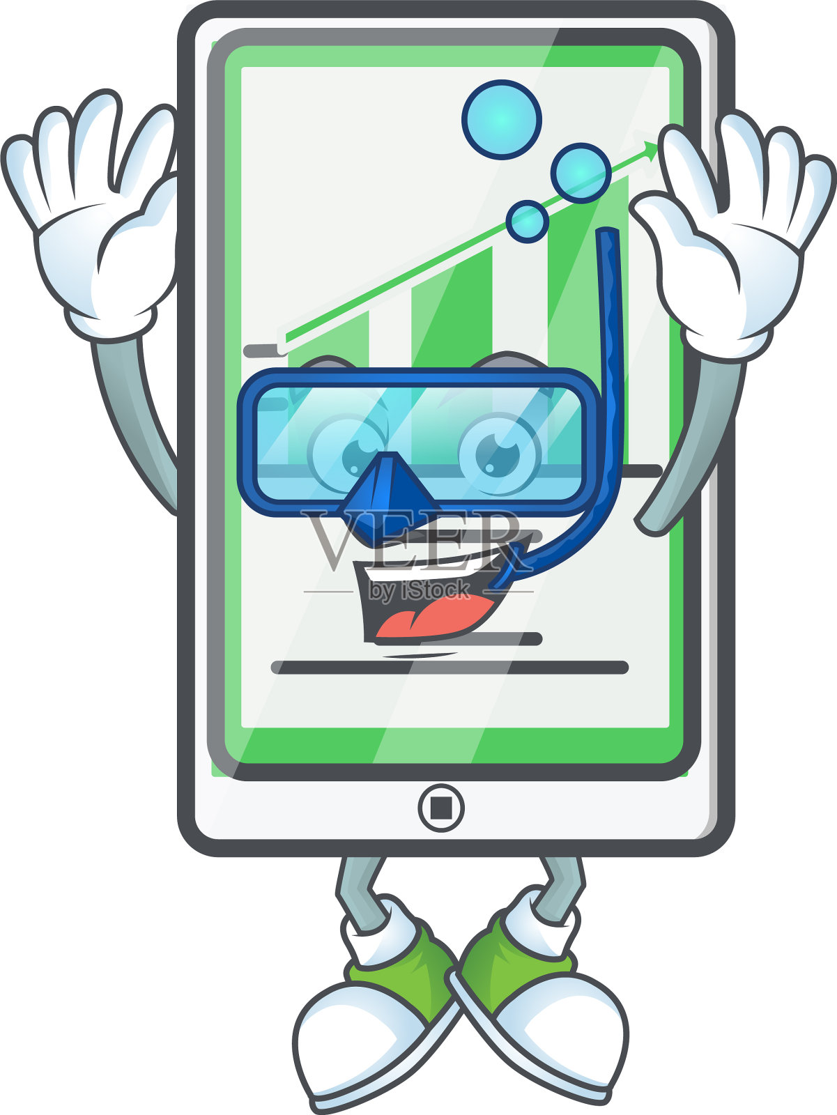 跳水向上的图表与垂直的平板文字设计元素图片