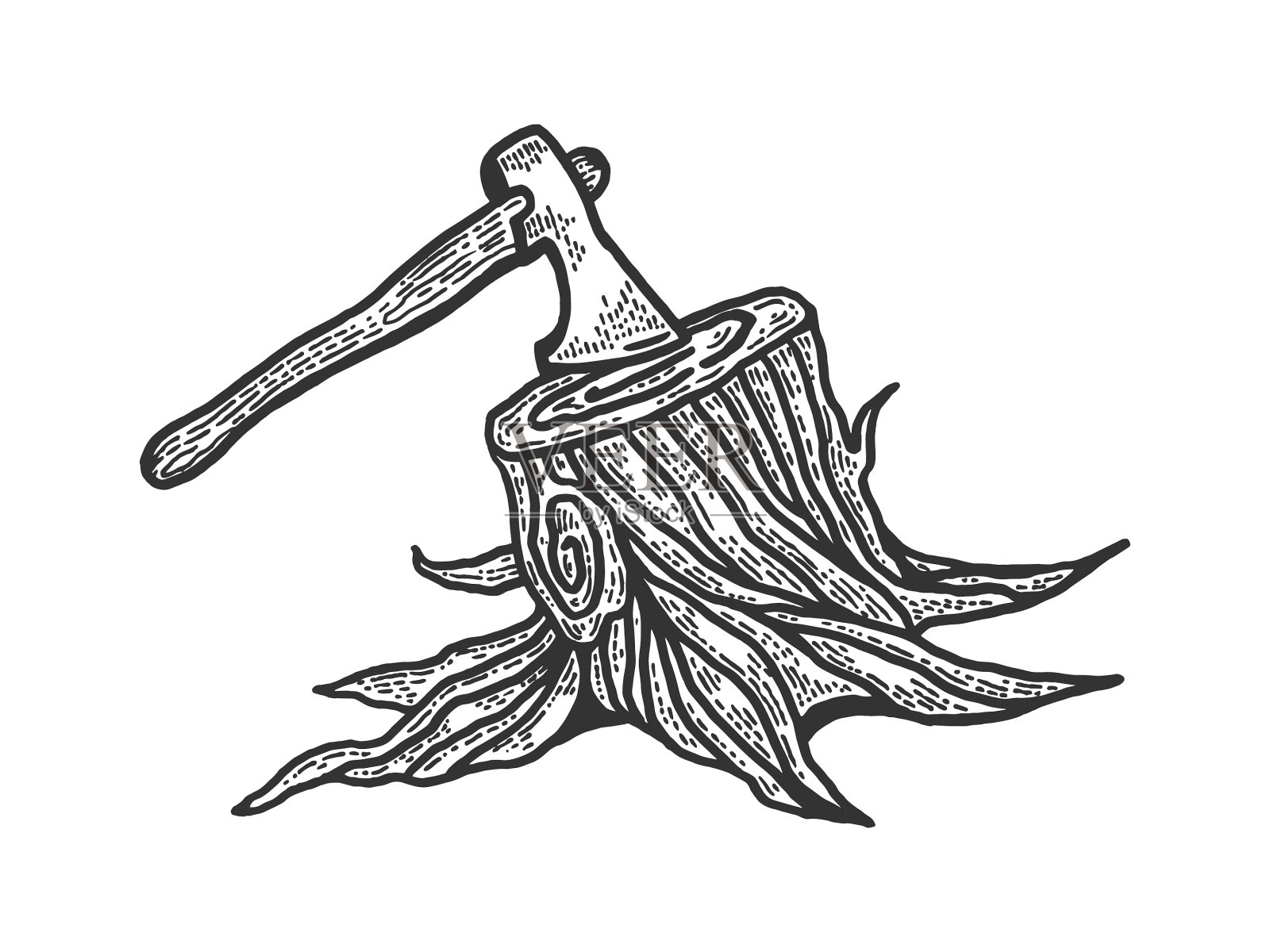 刽子手的斧头卡在树桩草图上设计元素图片