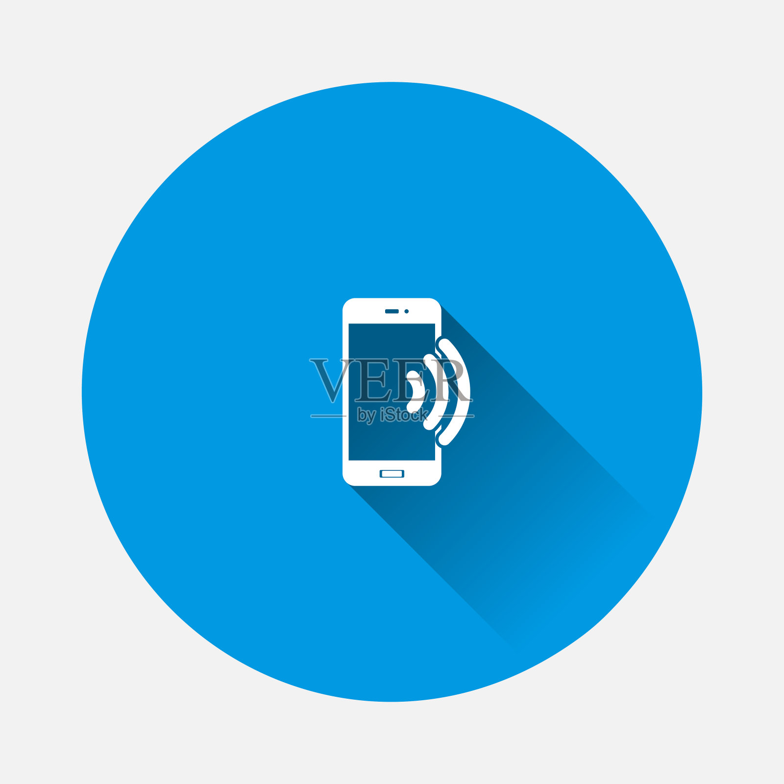 蓝色背景上的矢量无线信用卡支付图标。平面图像与长阴影。插画图片素材