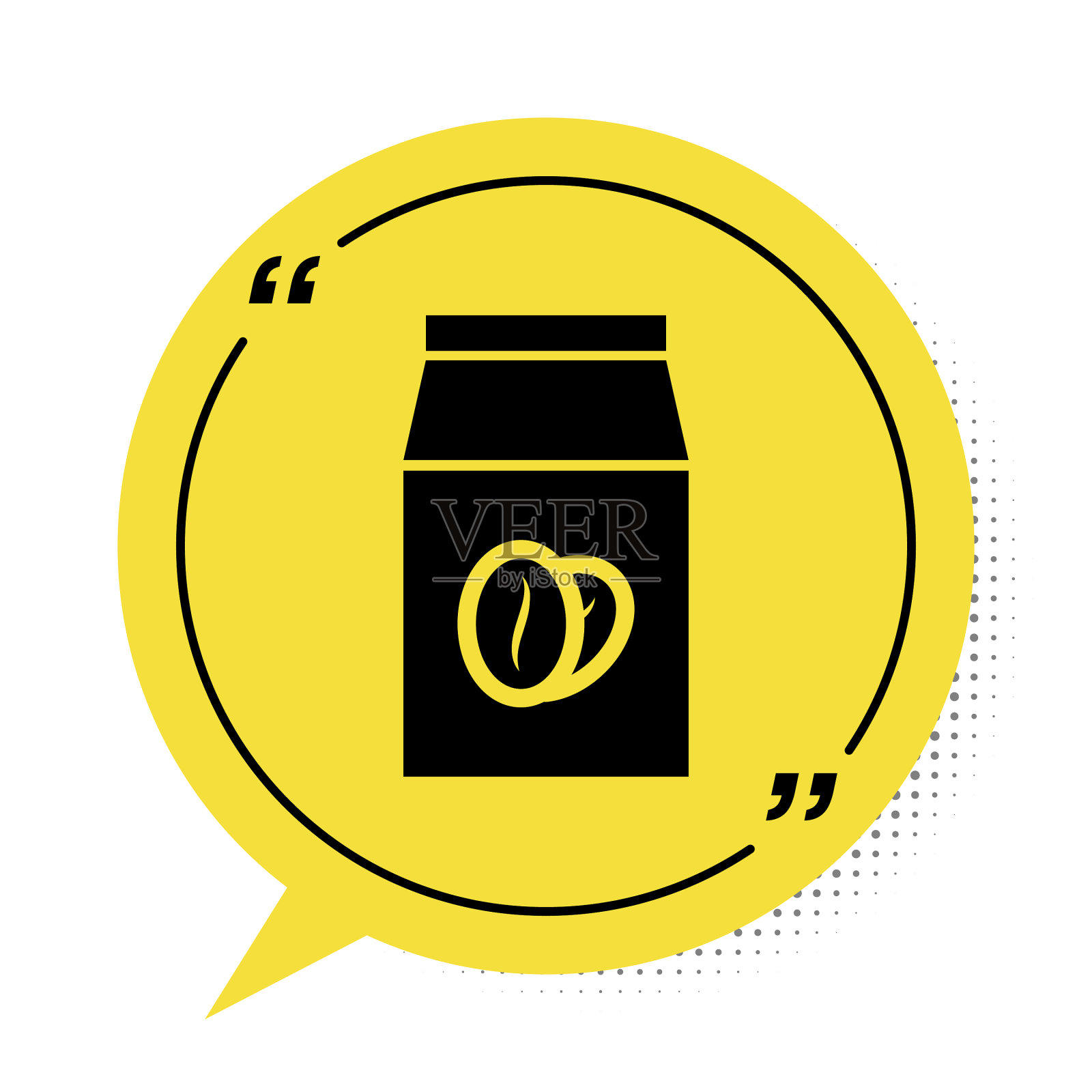 黑色的咖啡豆在袋子上孤立的白色图标插画图片素材