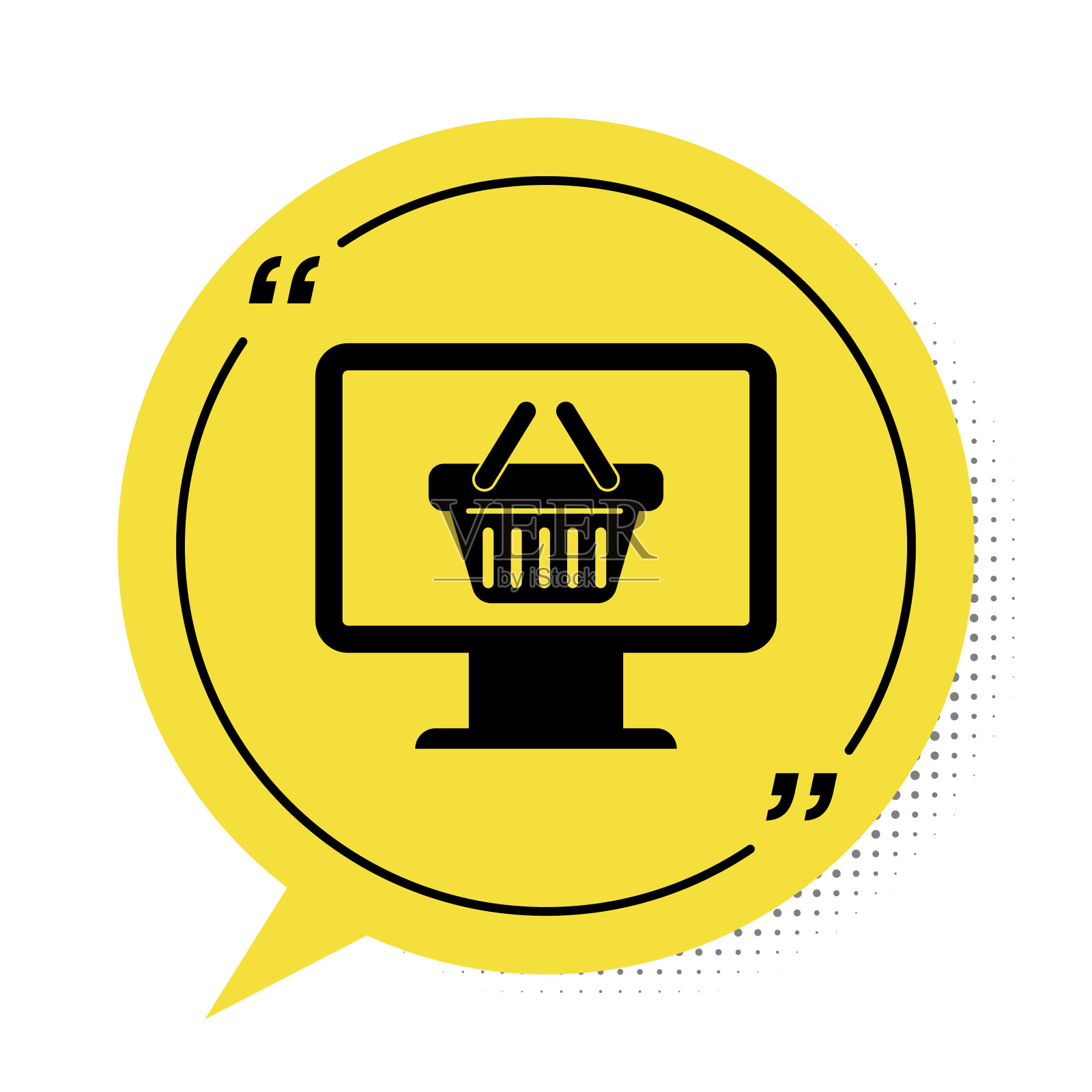 黑色电脑显示器上有购物篮图标插画图片素材