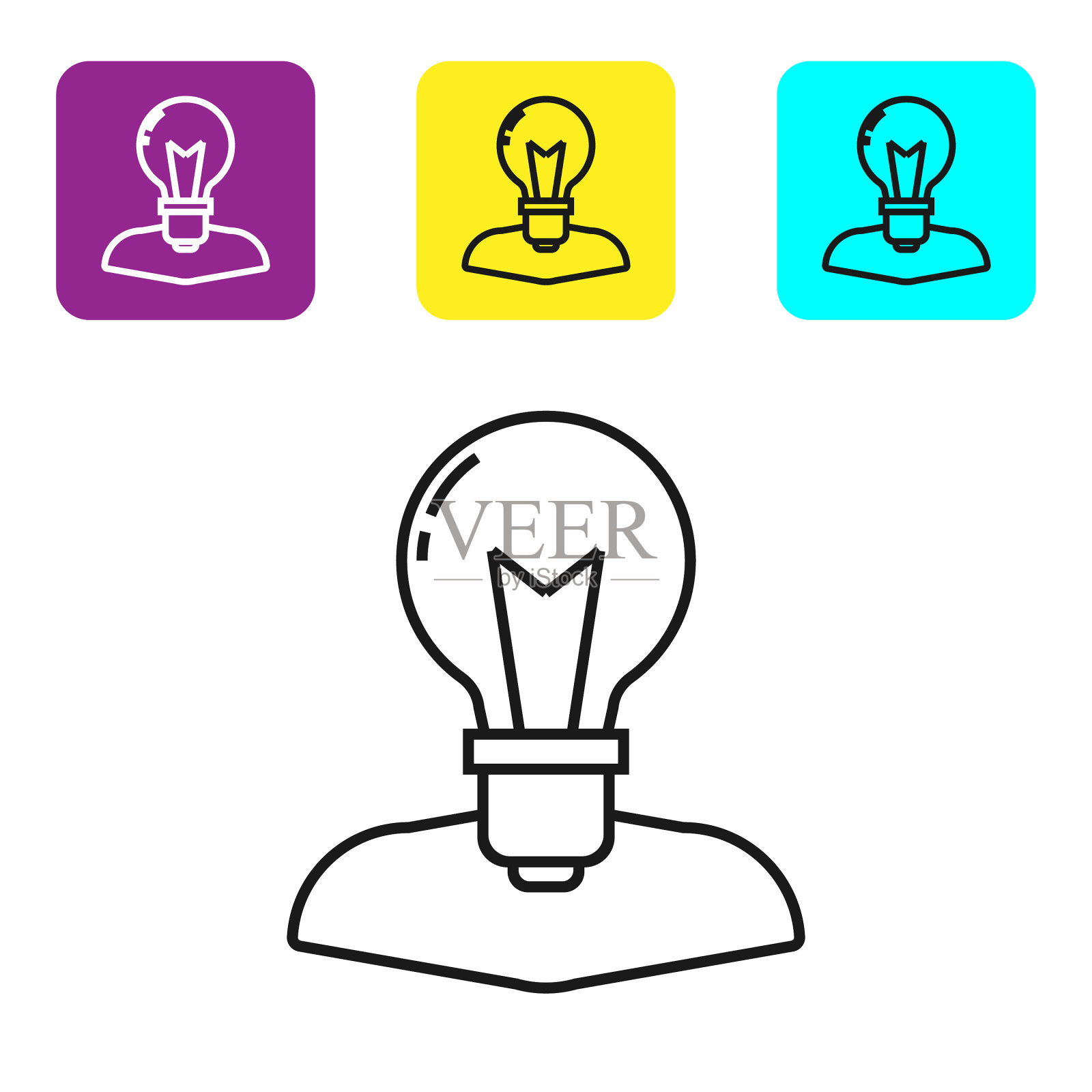 黑线人形头部与灯泡图标隔离图标素材