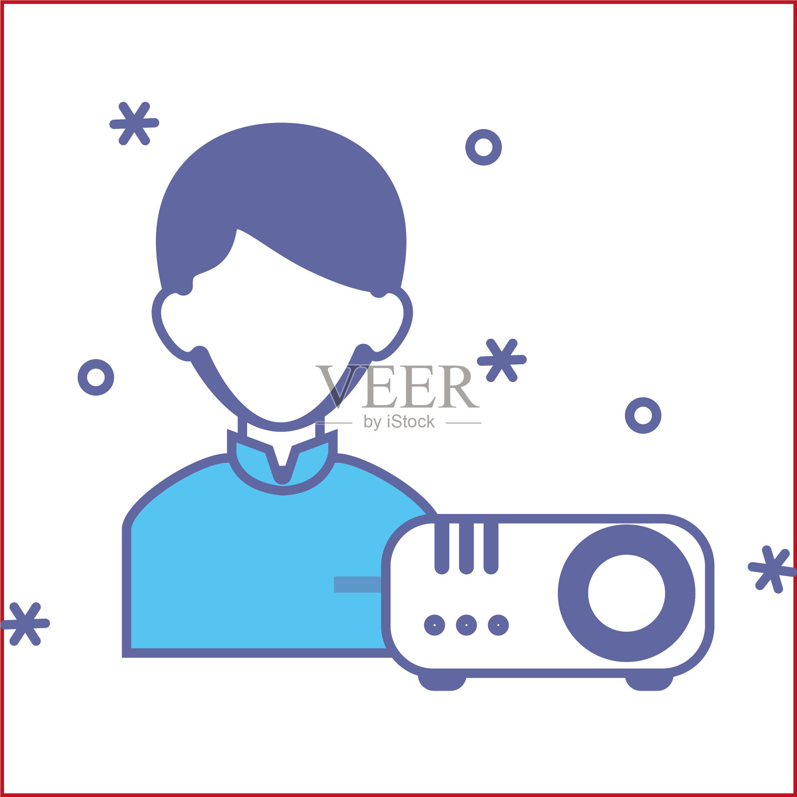 教师男子与视频波束填充风格图标插画图片素材