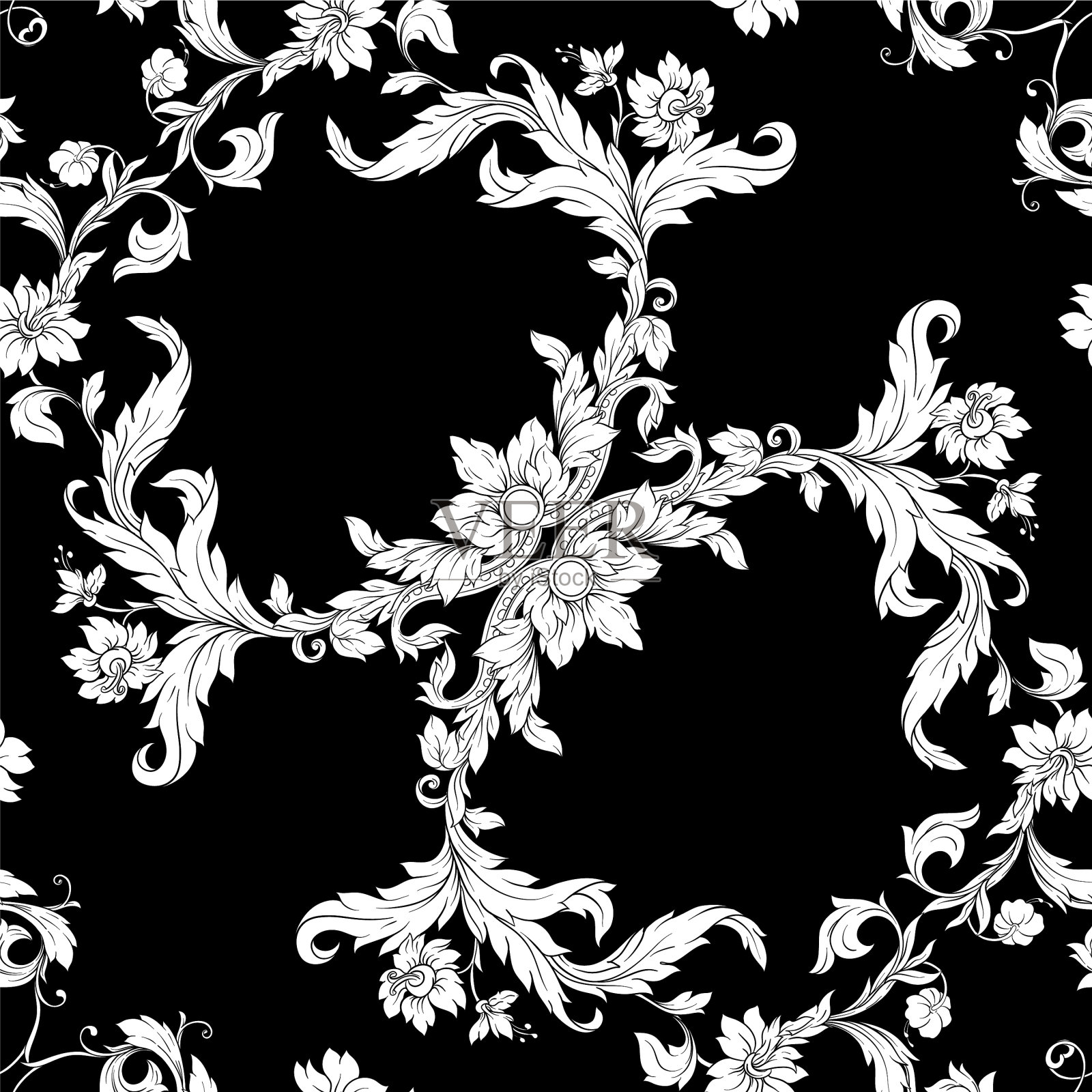 巴洛克风格无缝图案背景插画图片素材